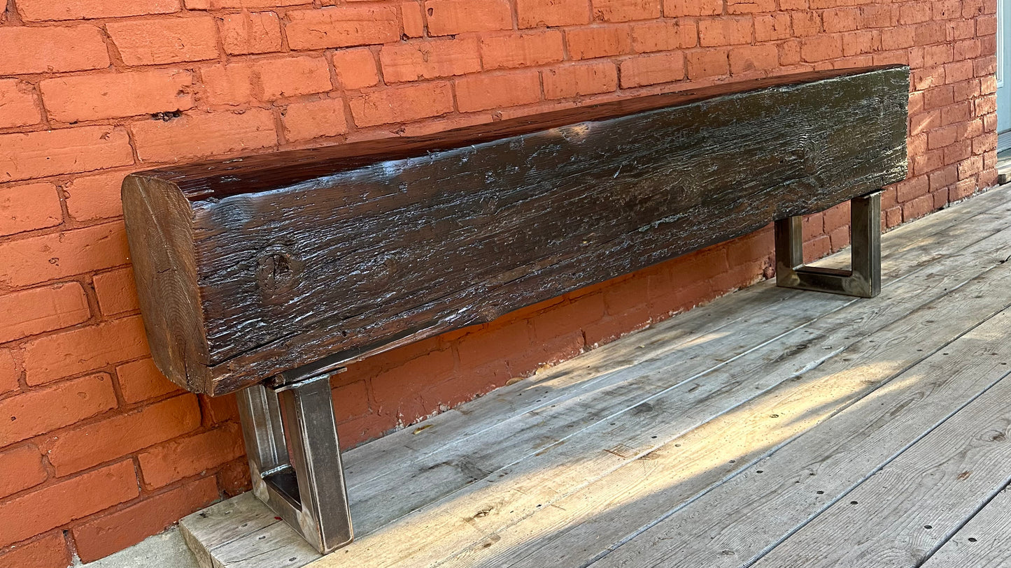 66” L Rustic Reclaimed Barn Wood Beam Bench