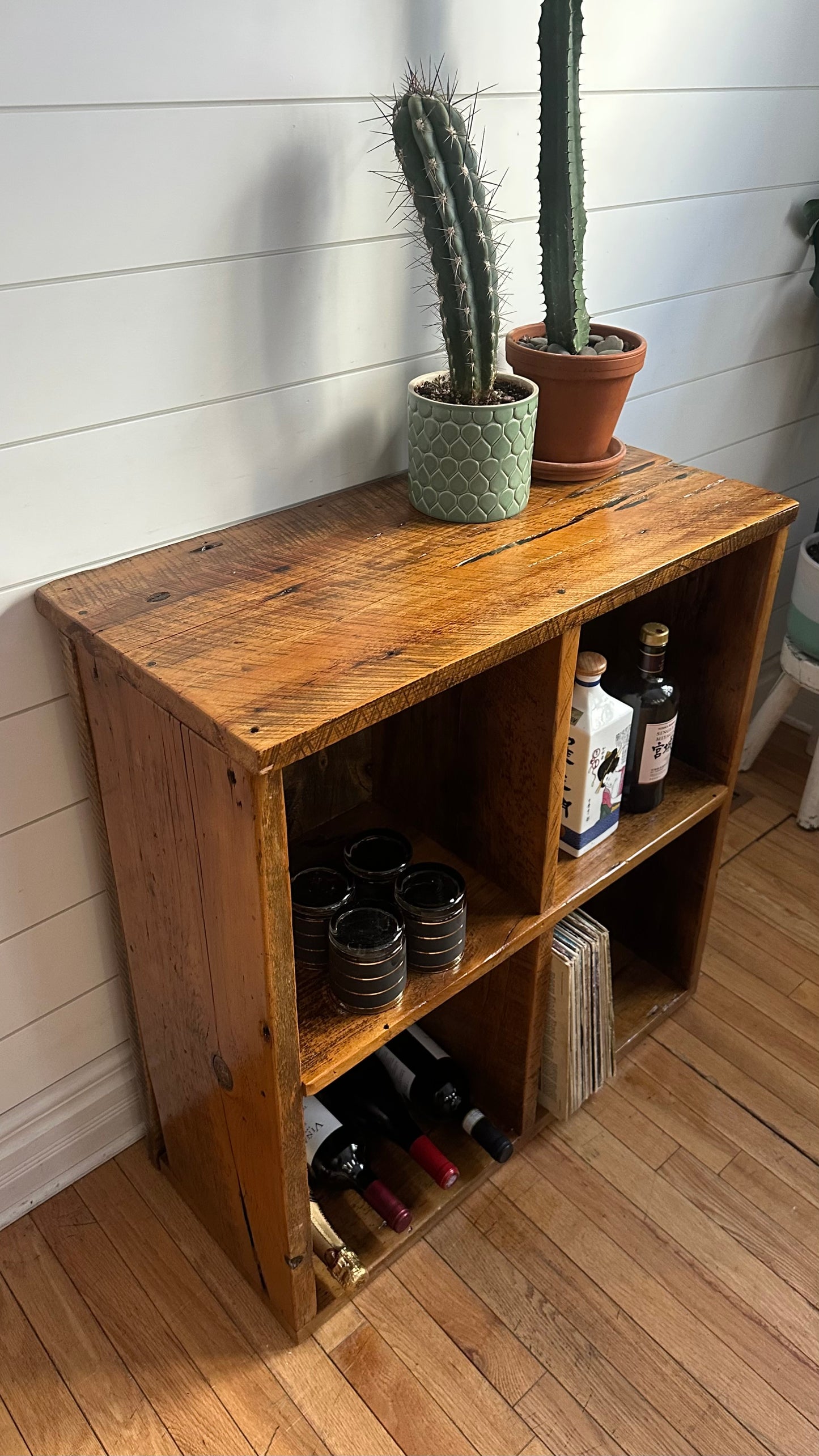 30” L Rustic Reclaimed Wood Cube Table