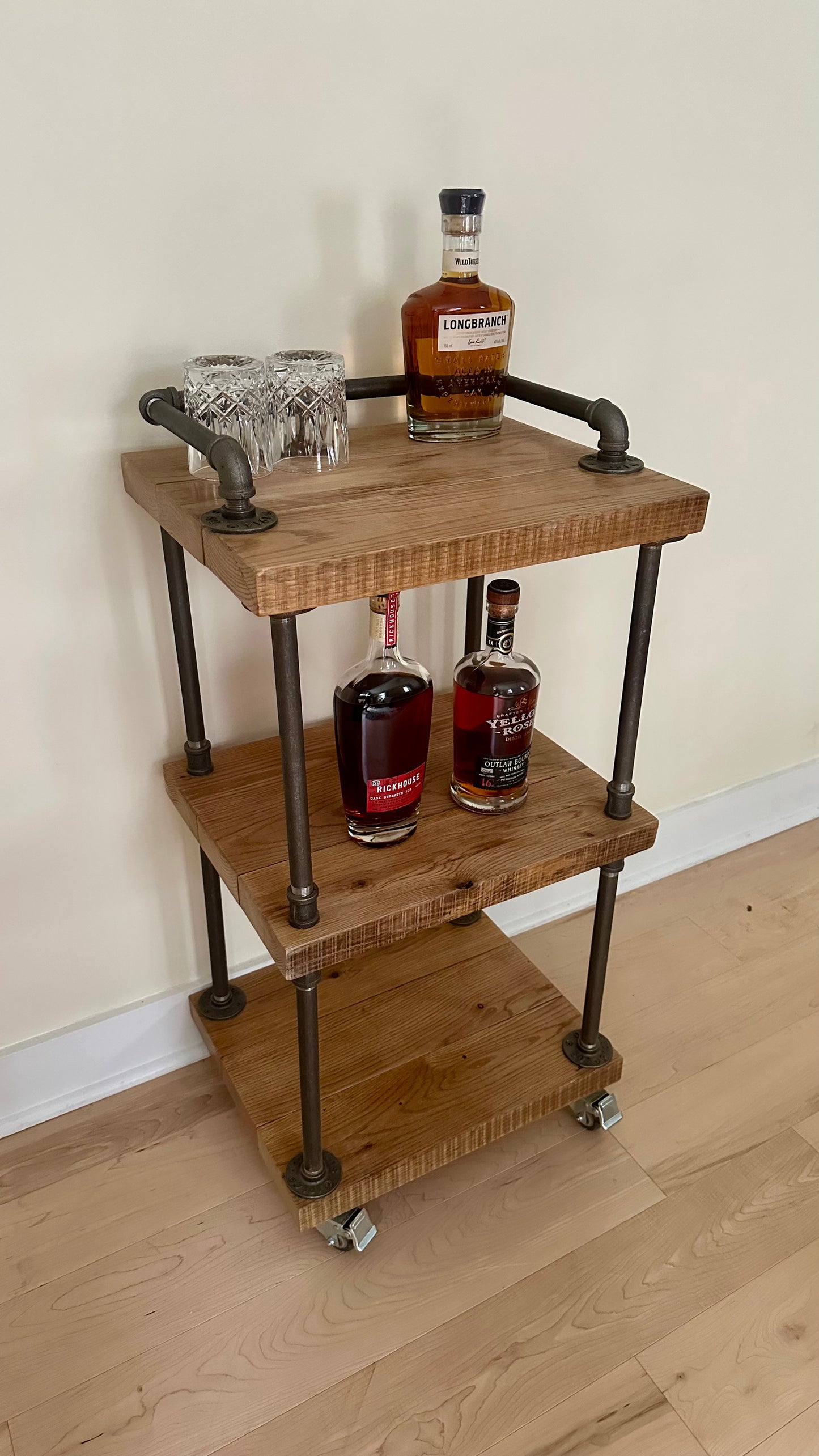 Rustic Reclaimed Oak Wood + Iron Bar Cart