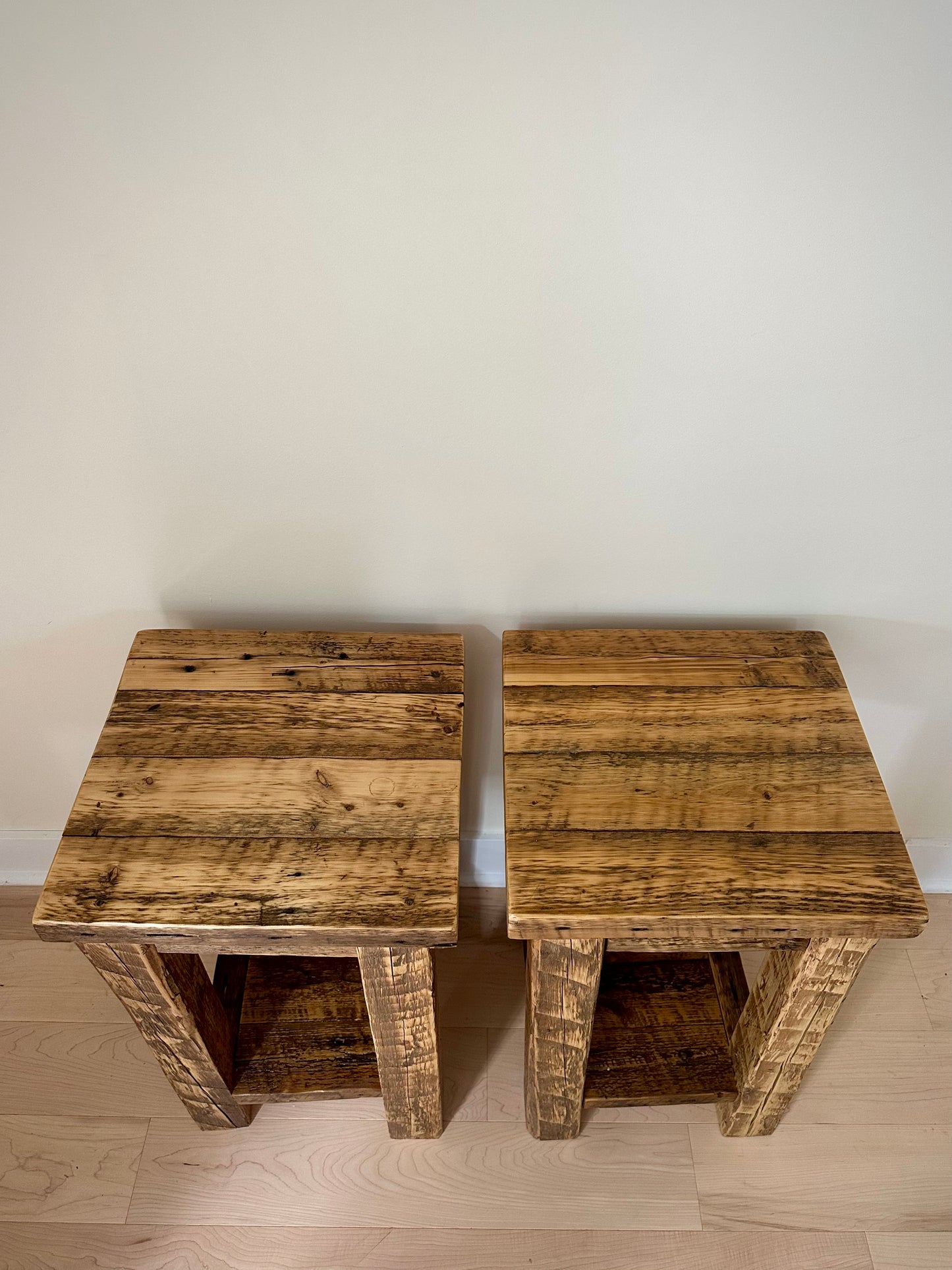 2 x Rustic Reclaimed Wood Side Tables / Night Stands