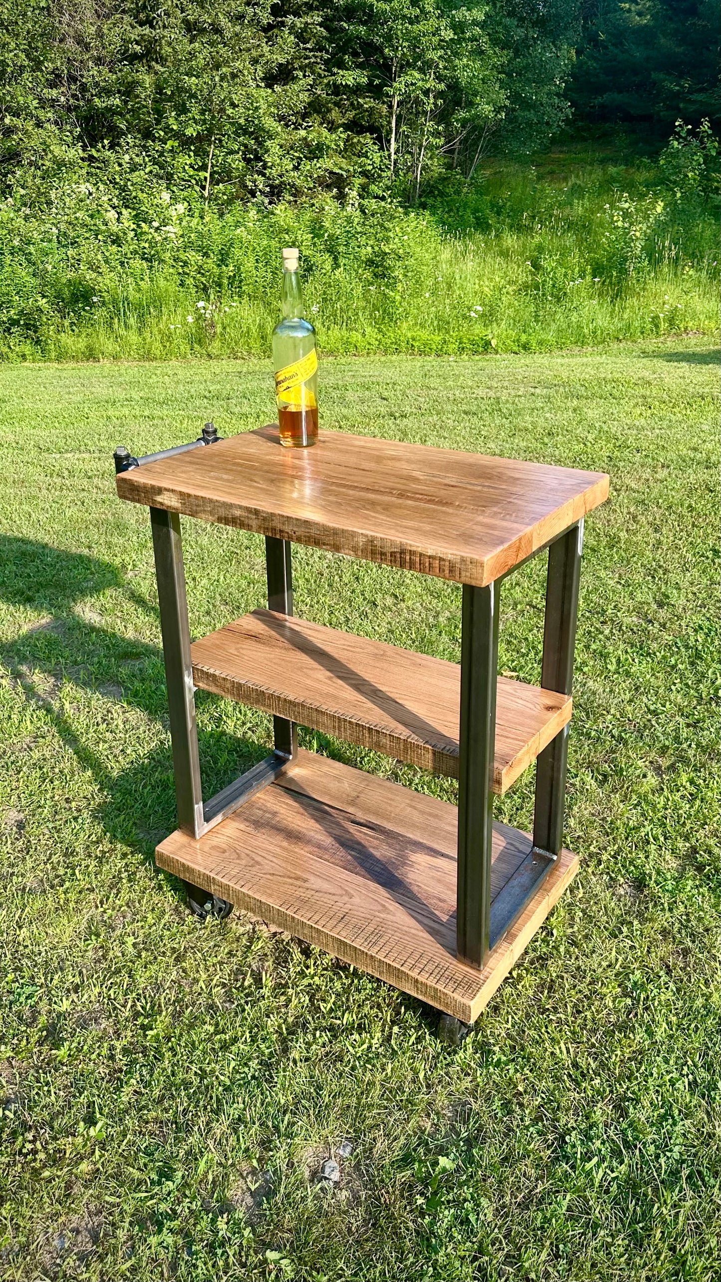 2 1/2’ L Rustic Reclaimed Oak Wood Bar Cart / Kitchen Island