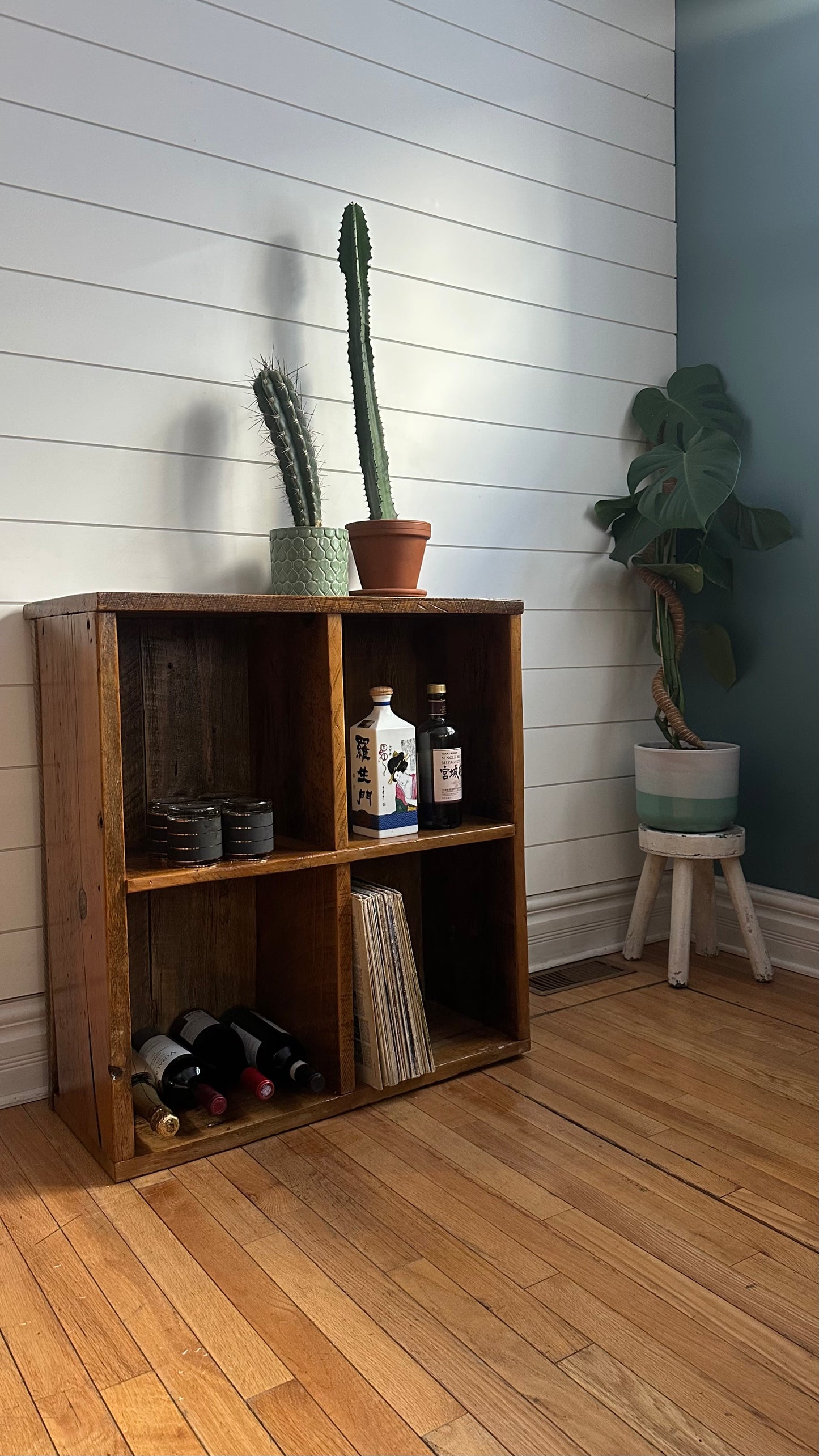30” L Rustic Reclaimed Wood Cube Table