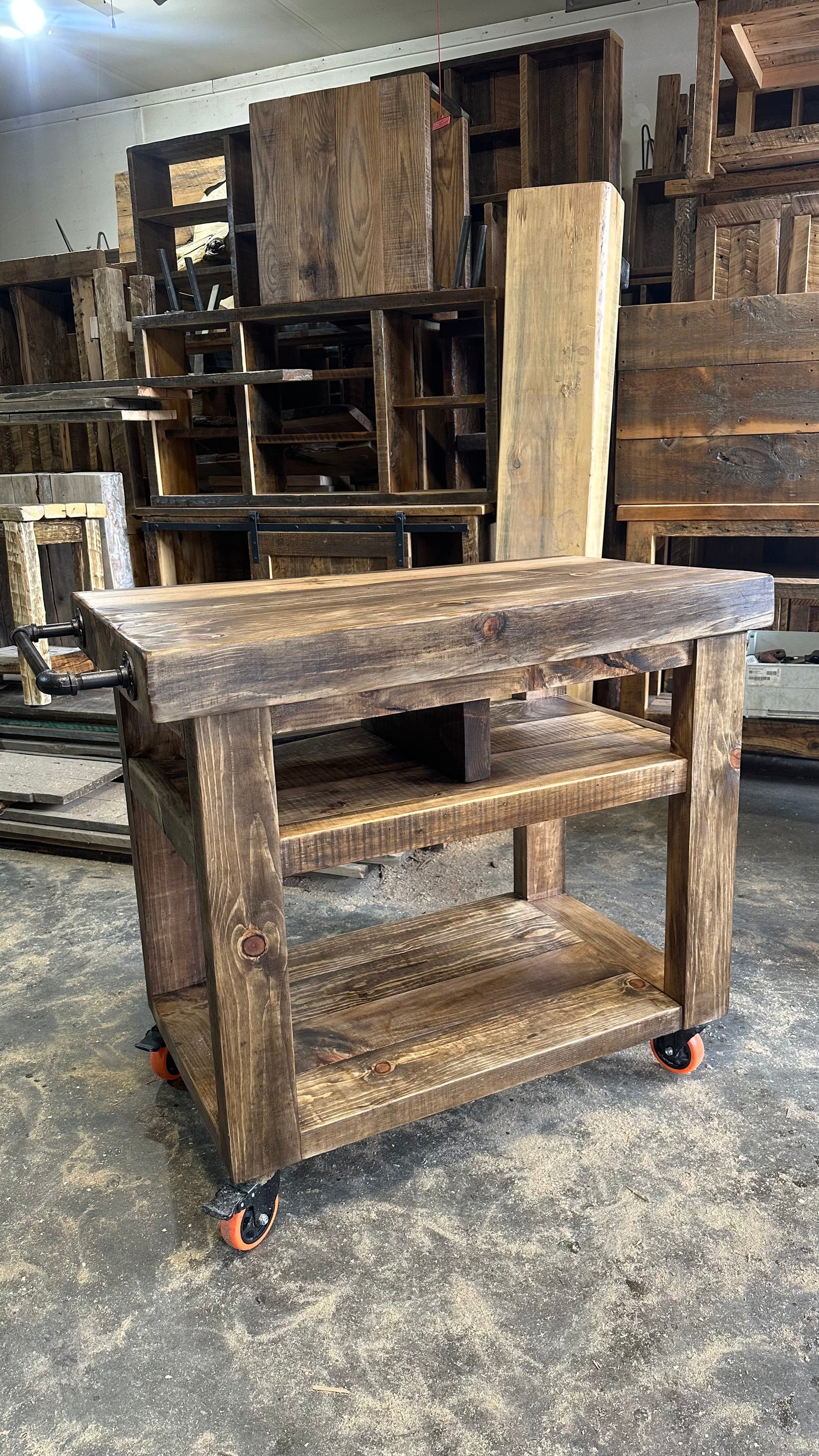 40” L Rustic Wood Kitchen Island on Wheels
