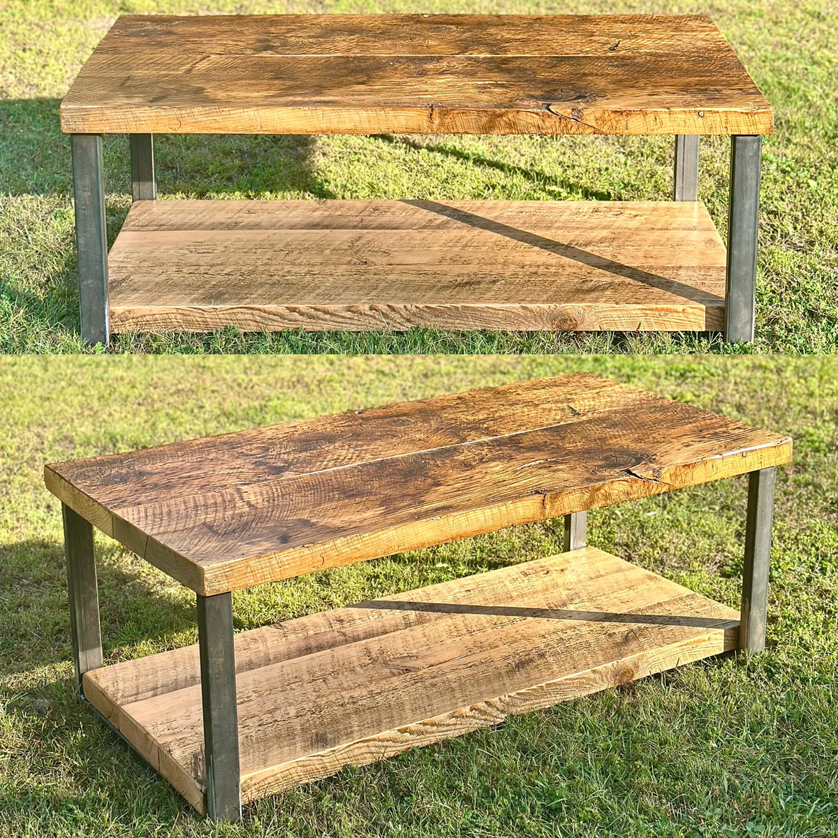 4' L Rustic Reclaimed Wood + Steel Coffee Table