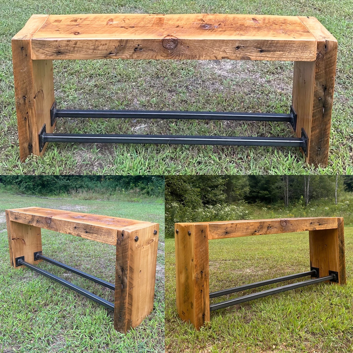 4’ Rustic Wood + Steel Bench