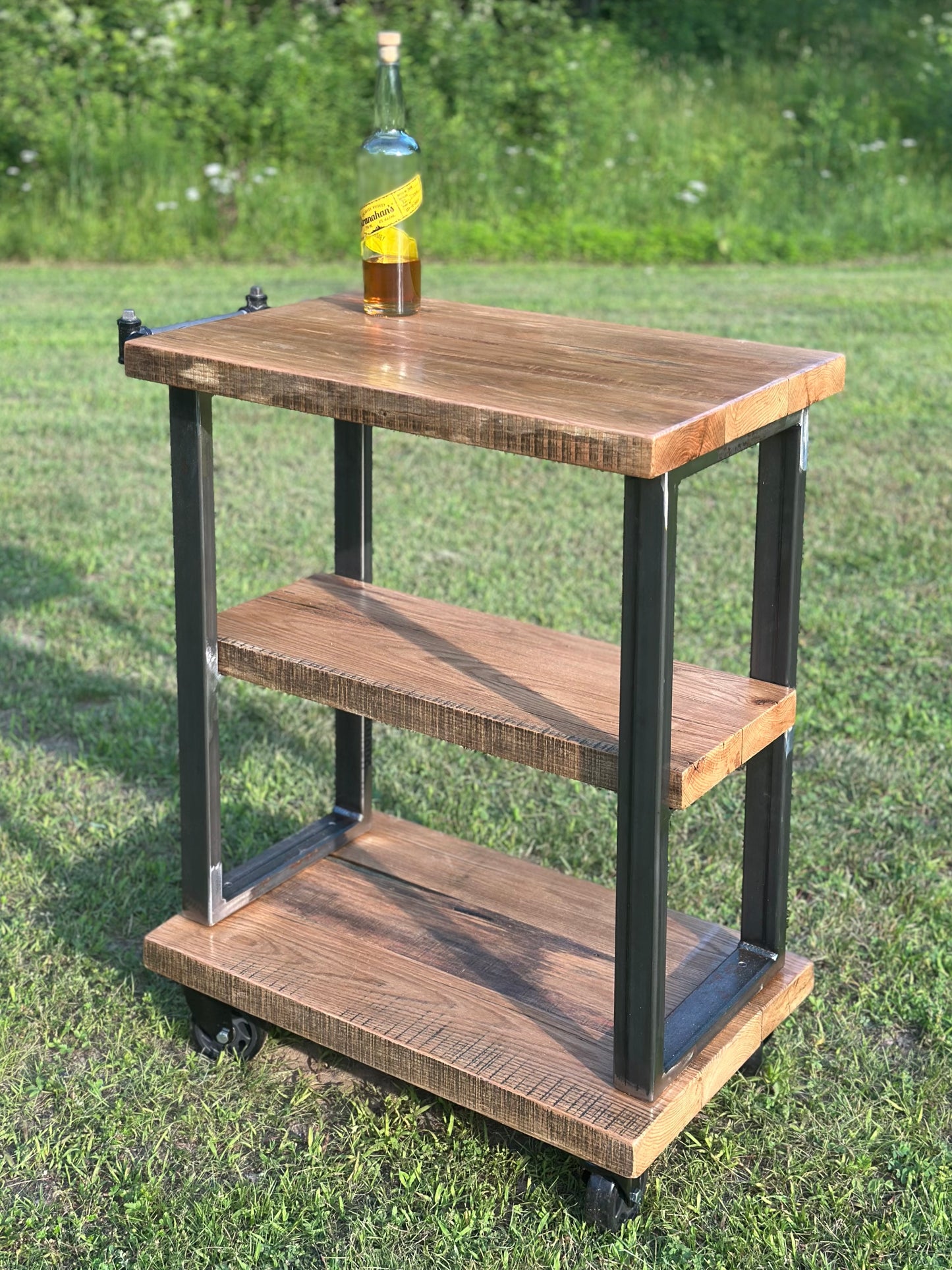 2 1/2’ L Rustic Reclaimed Oak Wood Bar Cart / Kitchen Island
