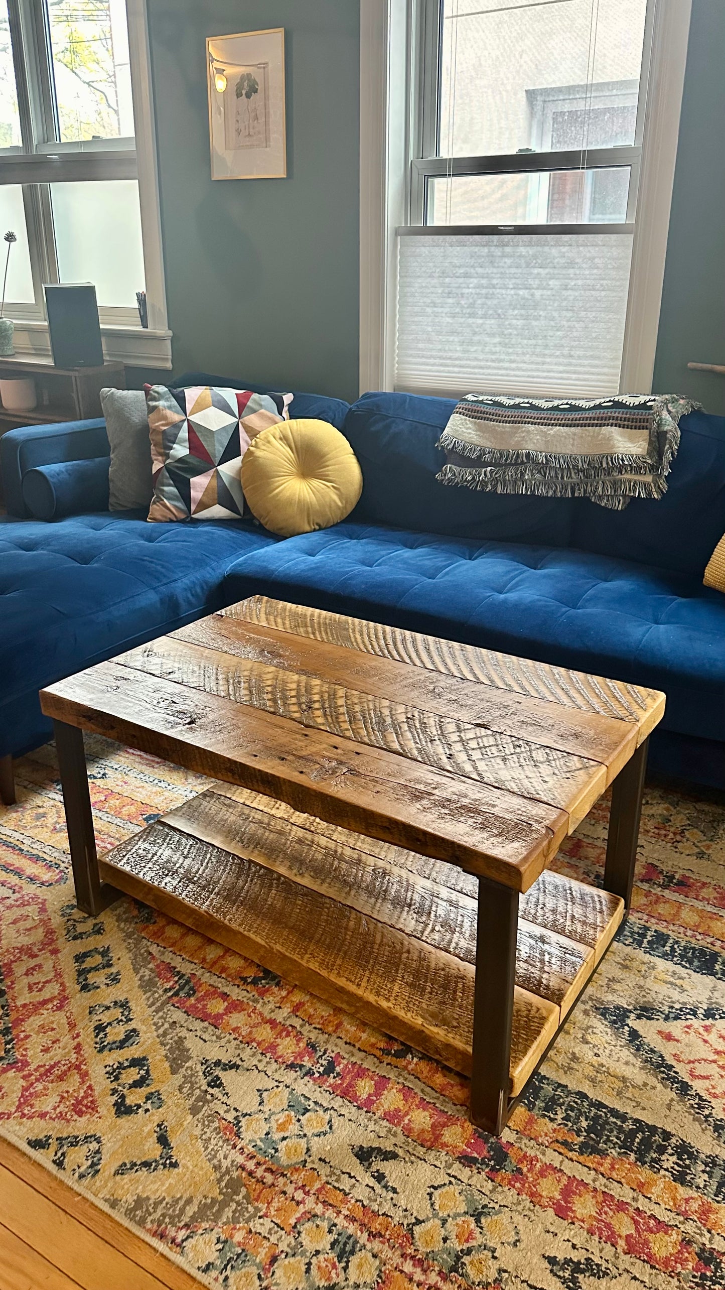 Rustic Reclaimed Wood + Steel Coffee Table