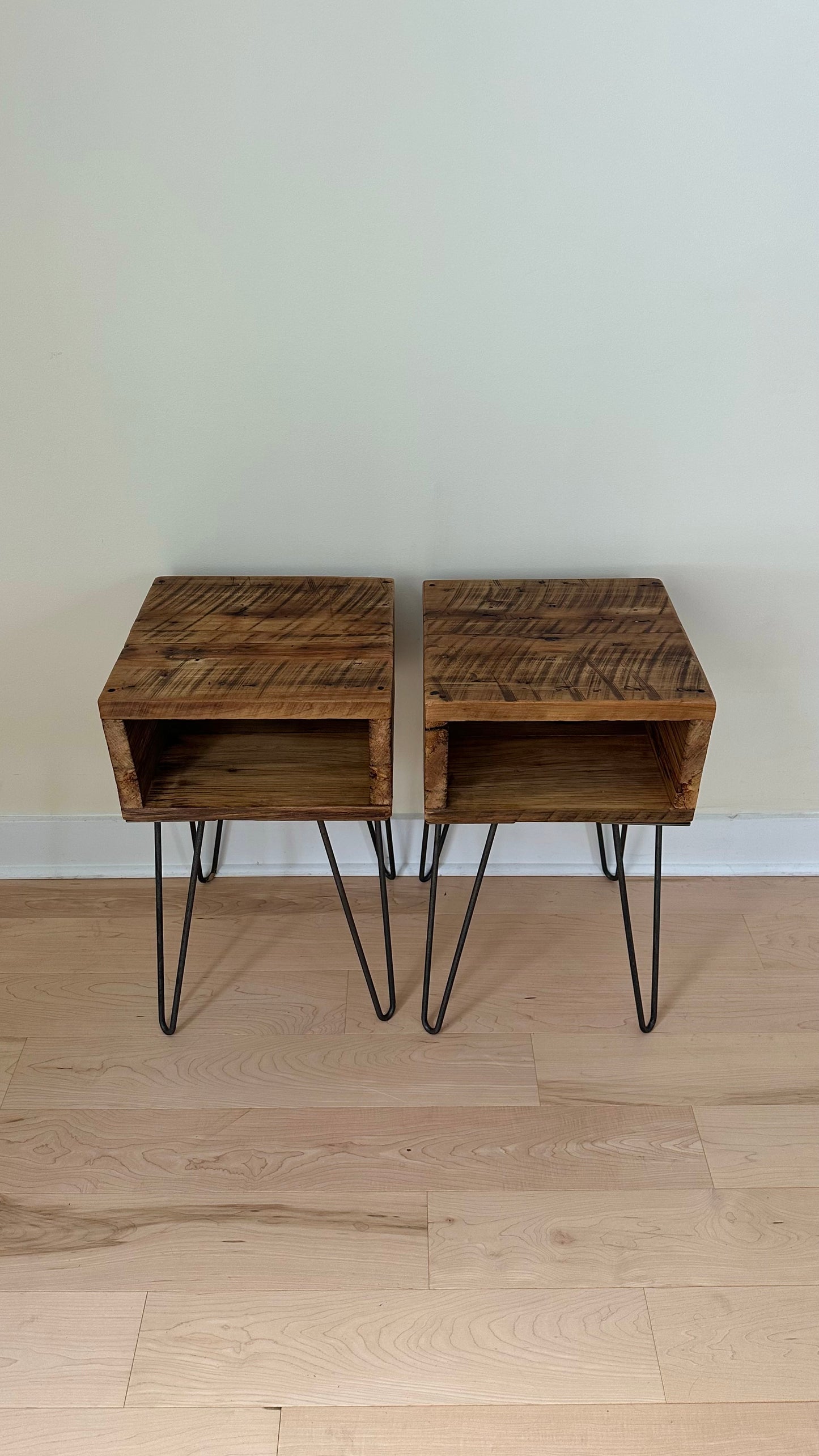 Set of 2 Rustic Reclaimed MCM Style Side / Night Tables