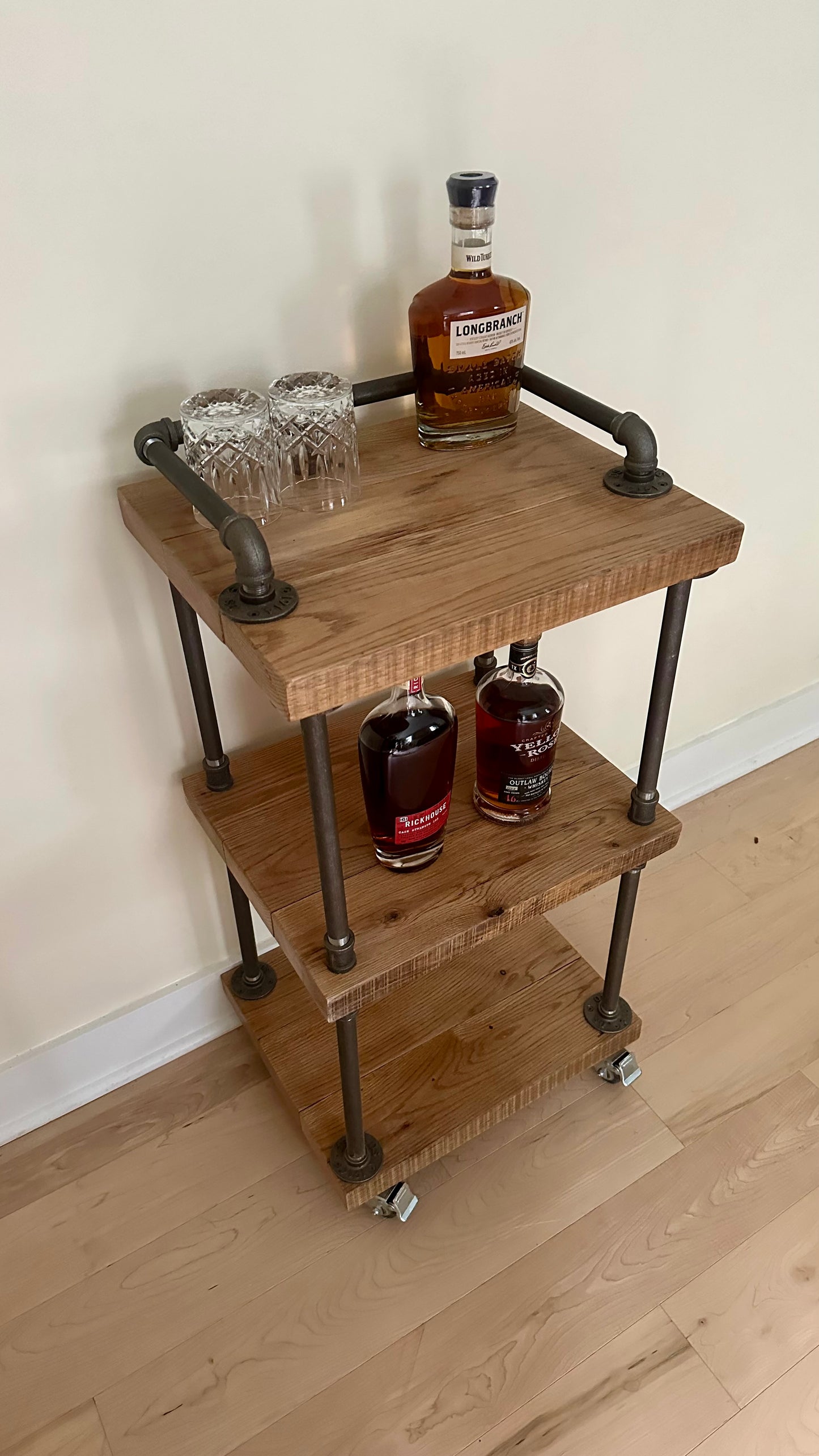 Rustic Reclaimed Oak Wood + Iron Bar Cart