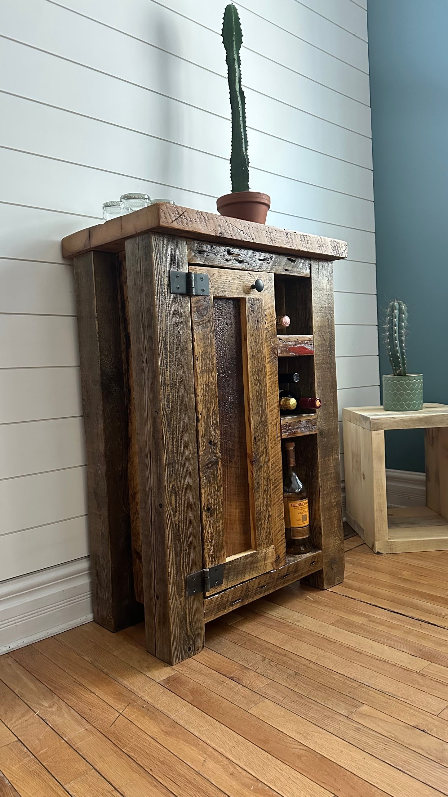 Compact Rustic Wood Bar / Kitchen Cabinet