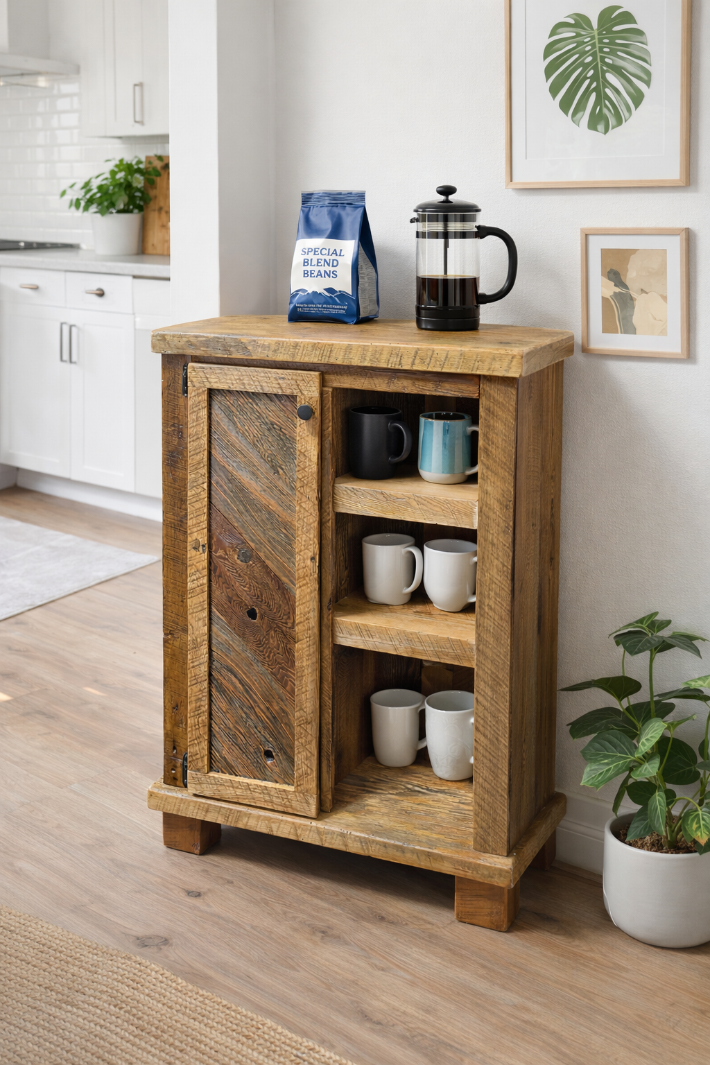 2.5’ L Rustic Reclaimed Wood Bar / Kitchen Cabinet