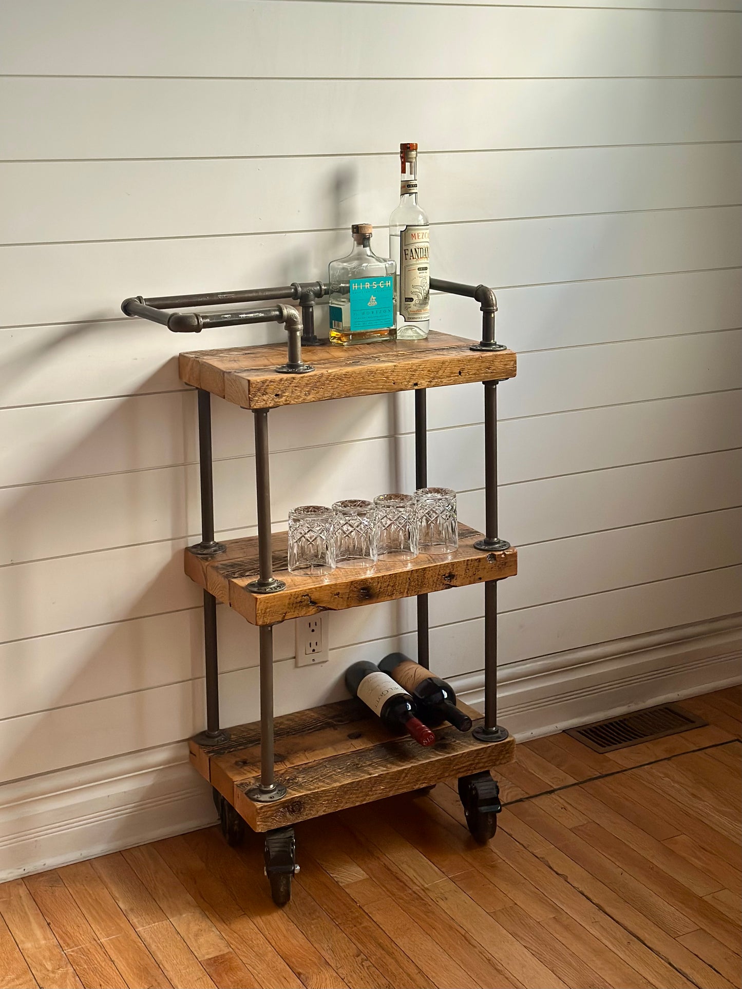 Rustic Reclaimed Wood + Iron Bar / Kitchen Cart