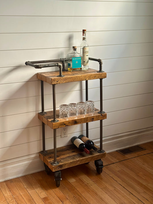 Rustic Reclaimed Wood + Iron Bar / Kitchen Cart