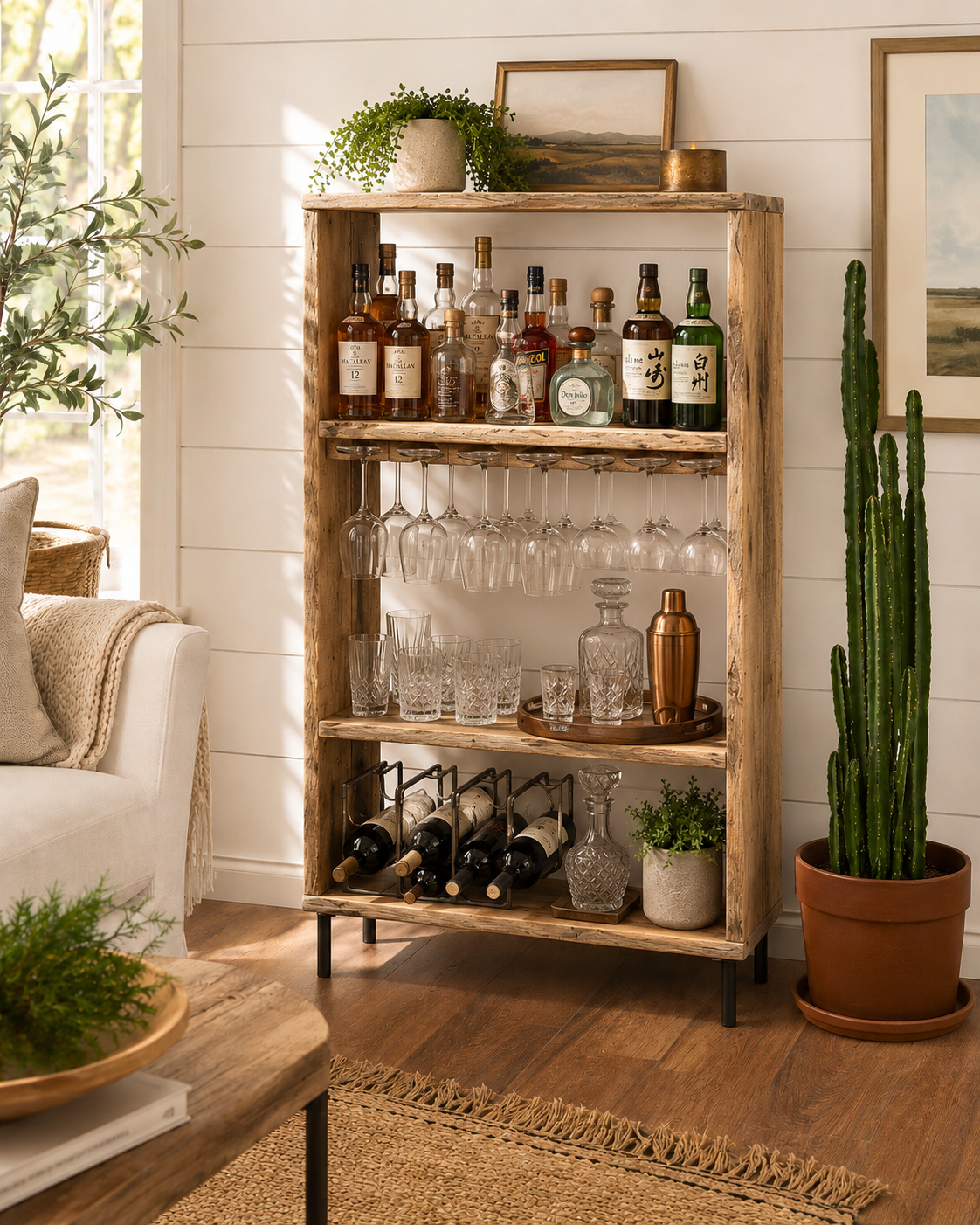 4 1/2' H Rustic Live Edge Oak Bookcase