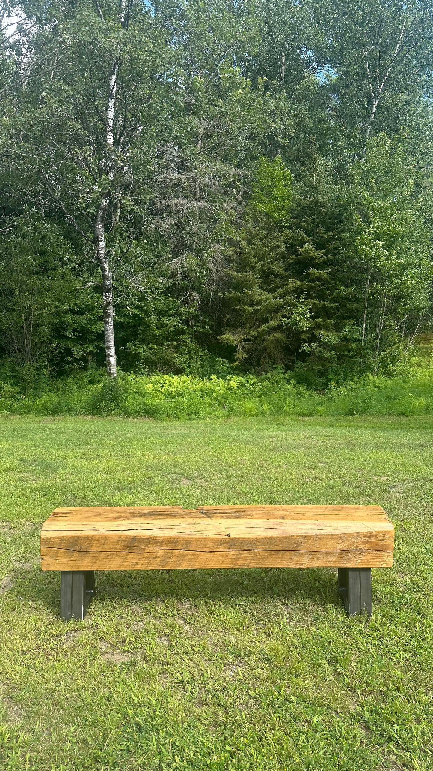 5' L Rustic Wood Beam + Steel Bench
