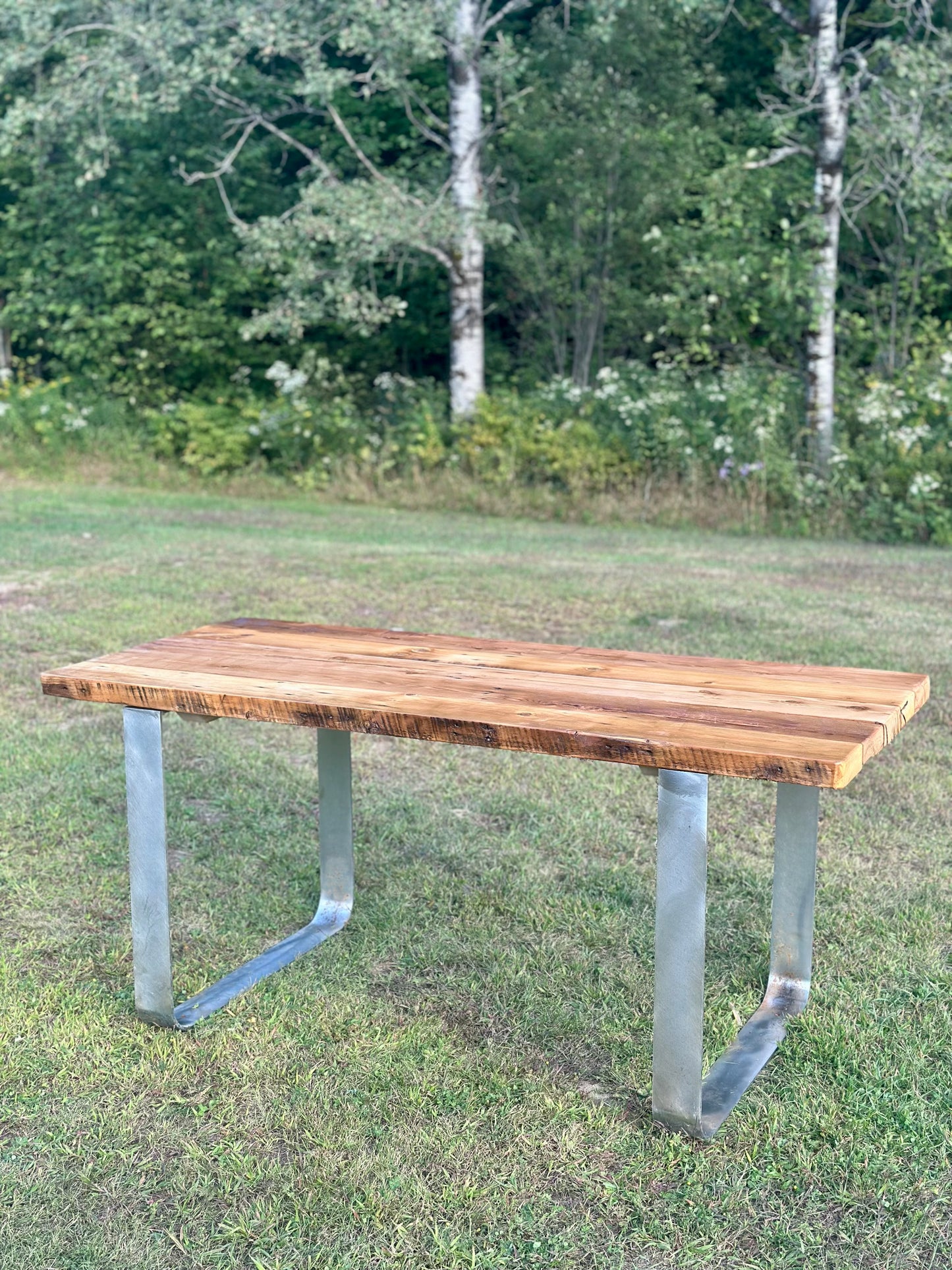 5 1/2’ L Rustic Reclaimed Wood + Steel Dining Table