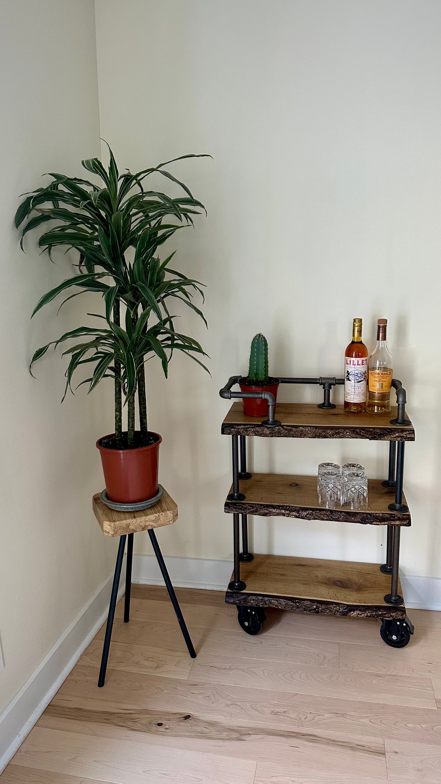2’ L Rustic Live Edge Bar Cart