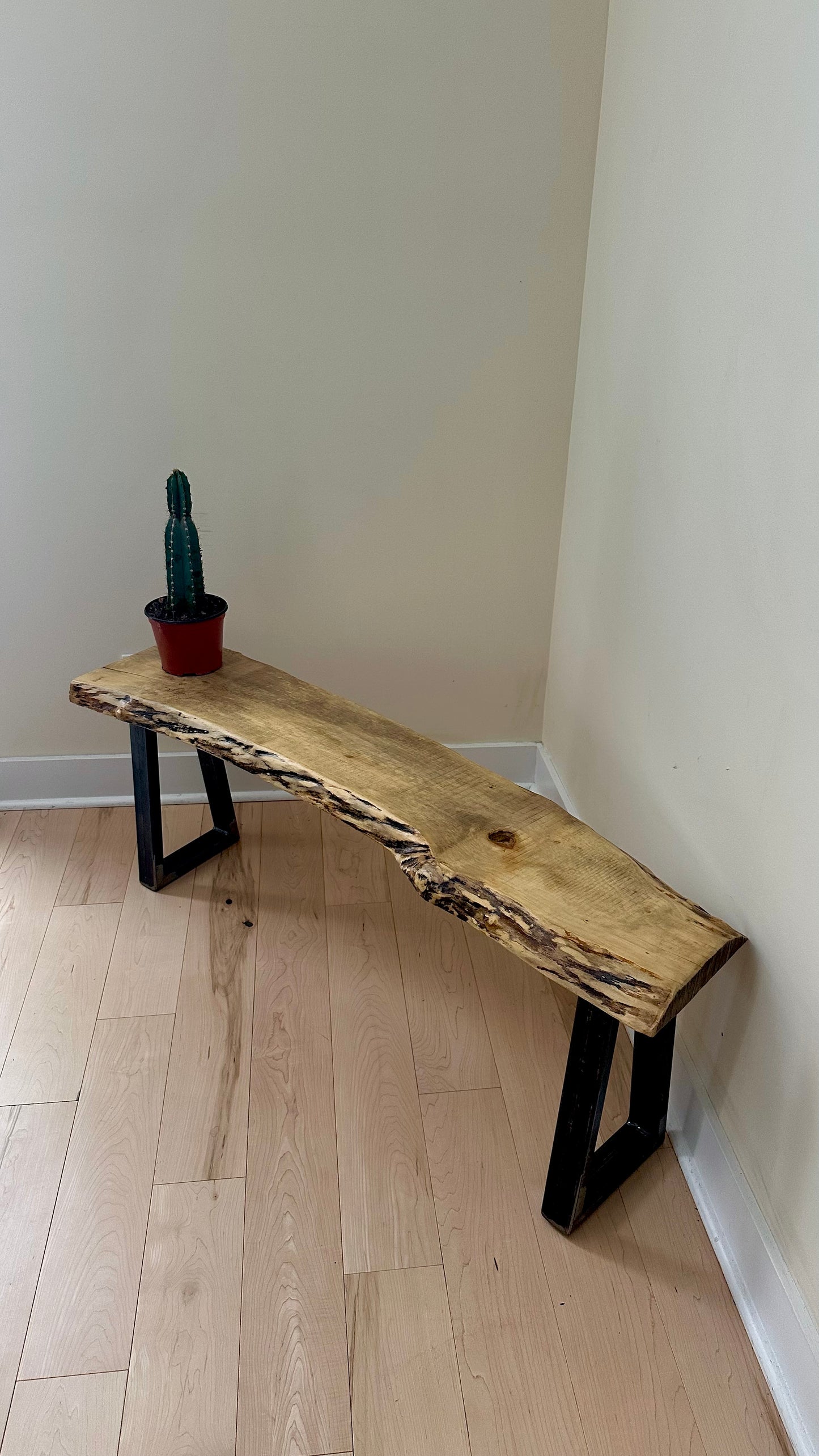 4' L Rustic Live Edge Wood + Steel Bench