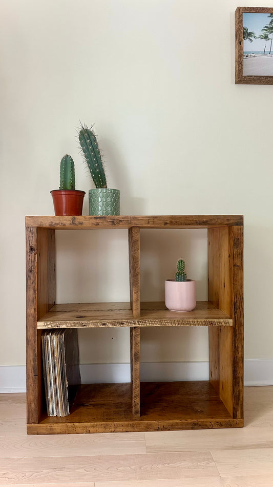32” Square Rustic Wood Shelf / Vinyl Storage
