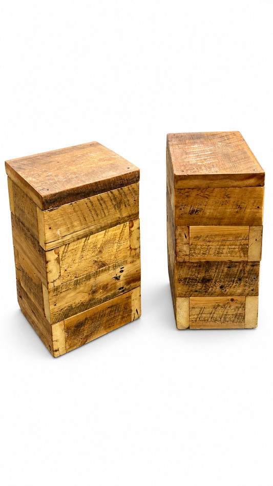 Set of 2 X Mixed Rustic Wood Side Tables / Night Stands
