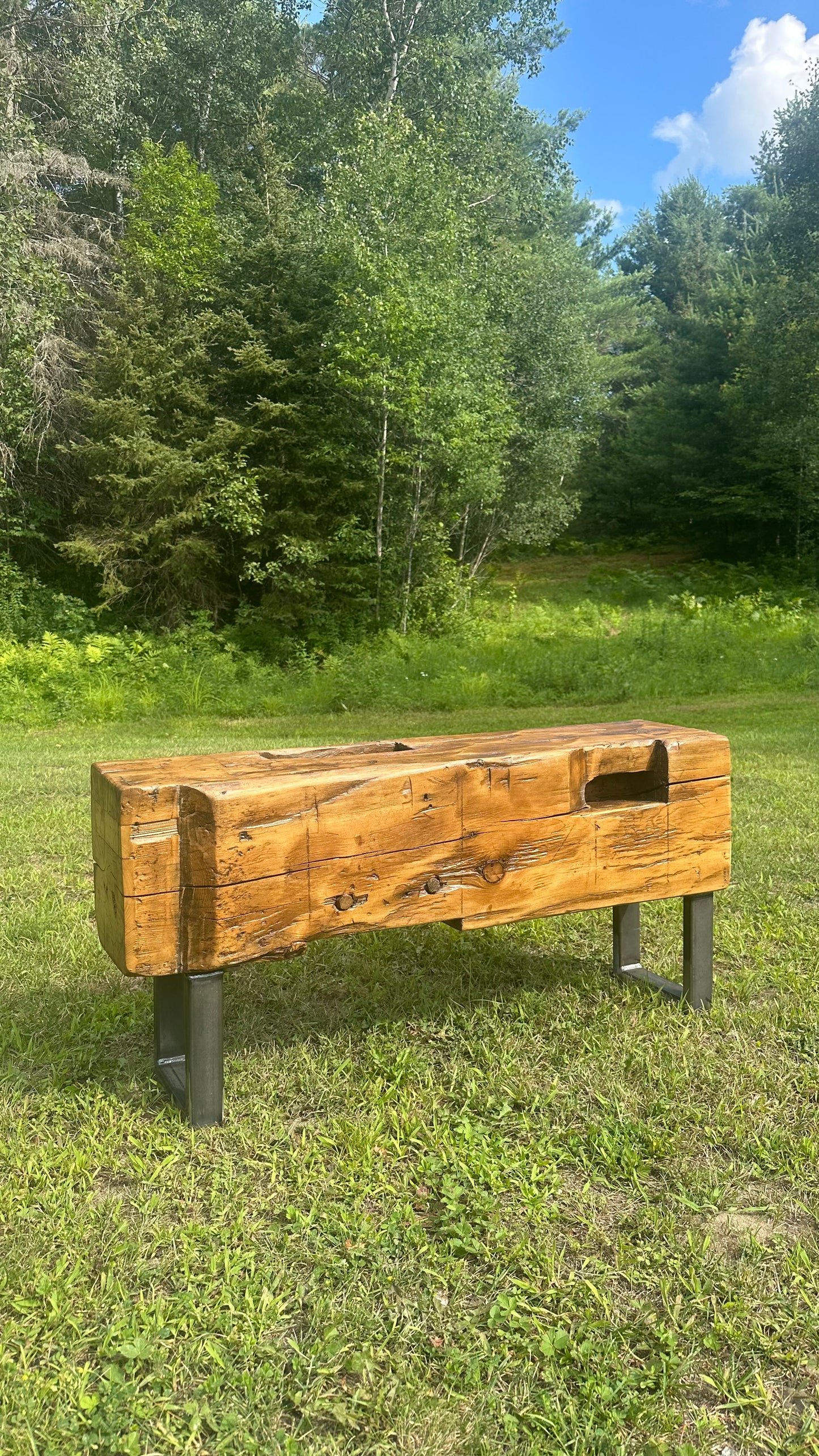 3.5' L Rustic Wood Beam Bench
