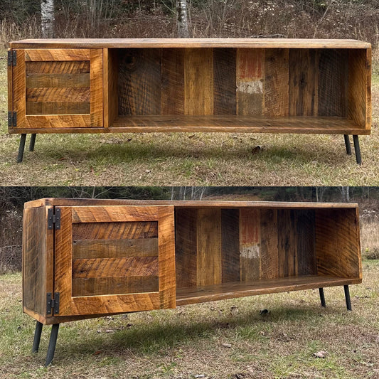 6’ L Rustic Reclaimed Barn Wood Media Cabinet / Stand - Steel Pin Legs