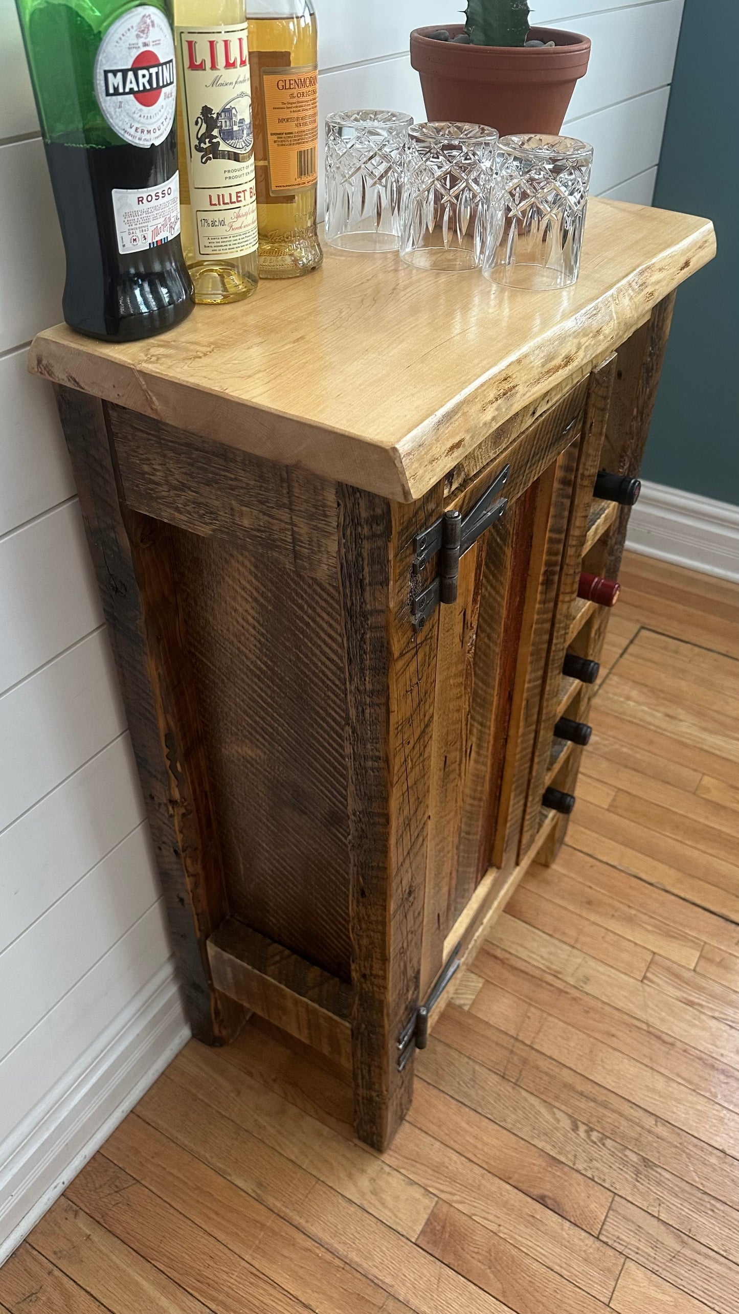 2’ L Rustic Reclaimed Wood Bar Height Cabinet