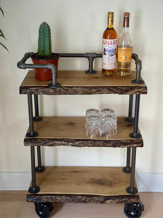 2’ L Rustic Live Edge Bar Cart