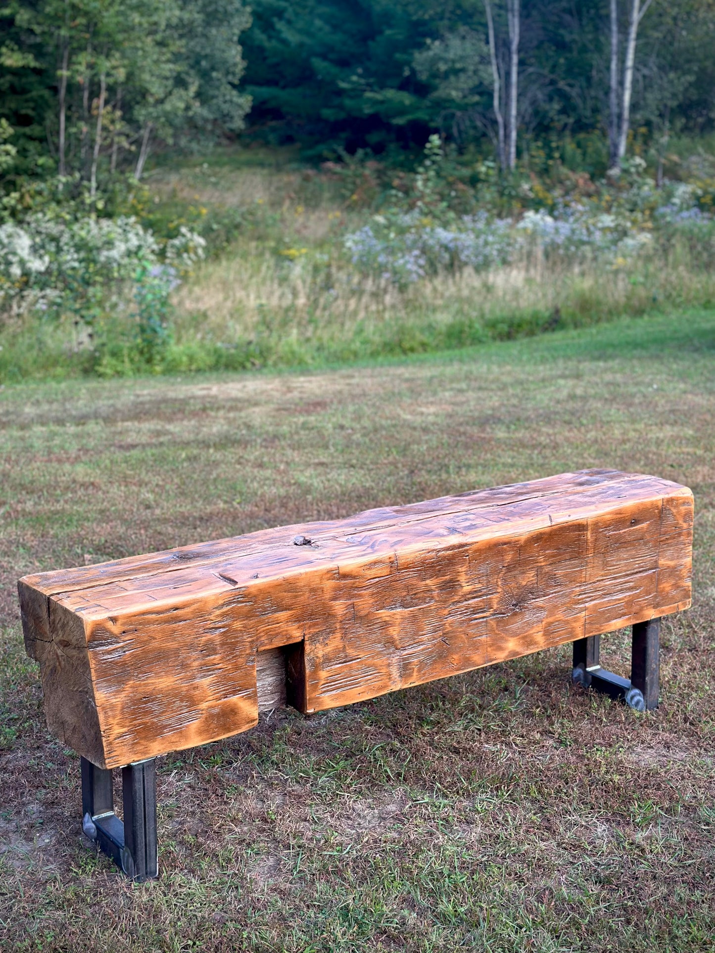 5 1/2’ Rustic Reclaimed Barn Wood Beam Bench
