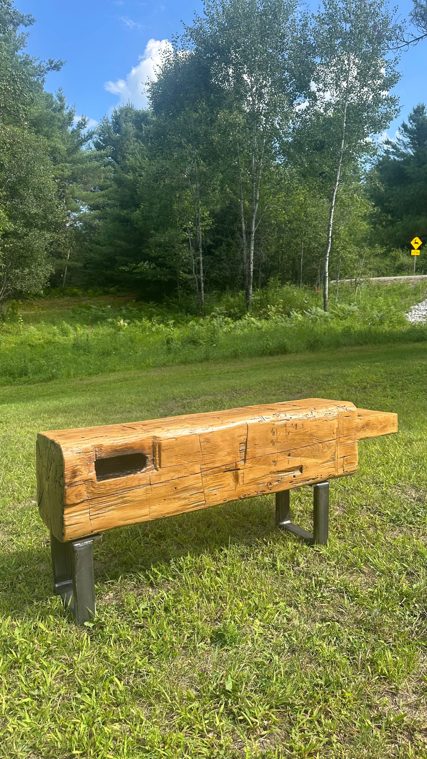4' L Rustic Wood Beam Bench