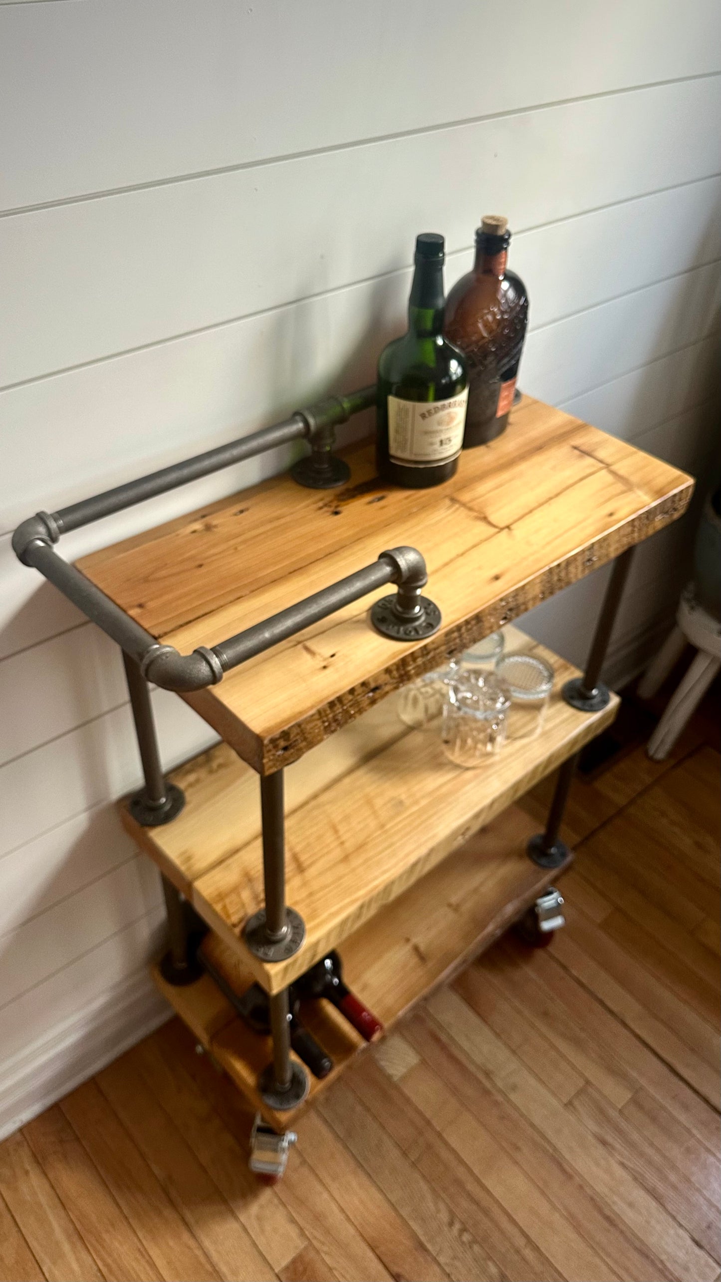 2’ L Rustic Reclaimed Wood + Iron Bar Cart