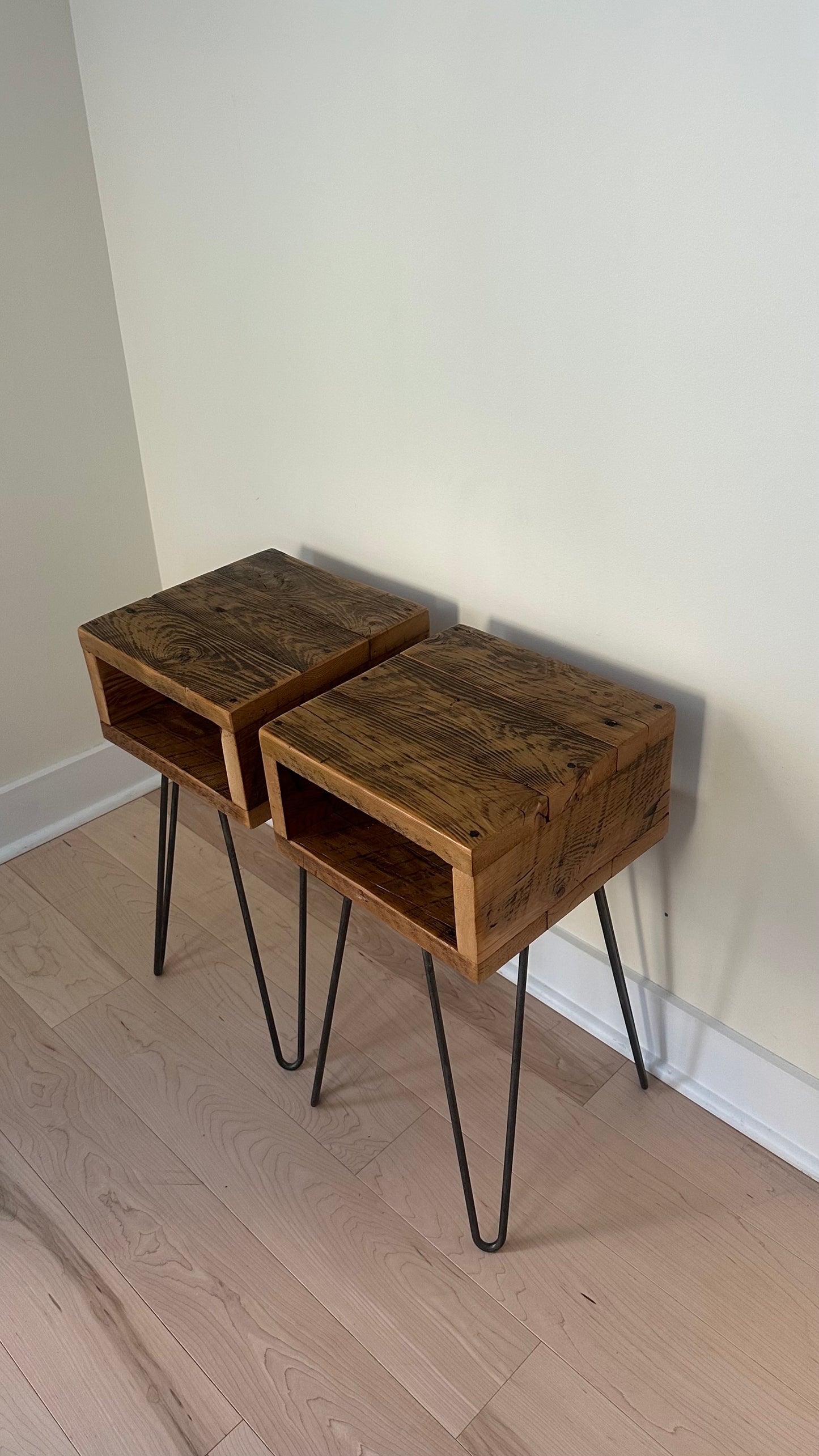 Set of 2 x Rustic Wood Side Tables / Night Stands