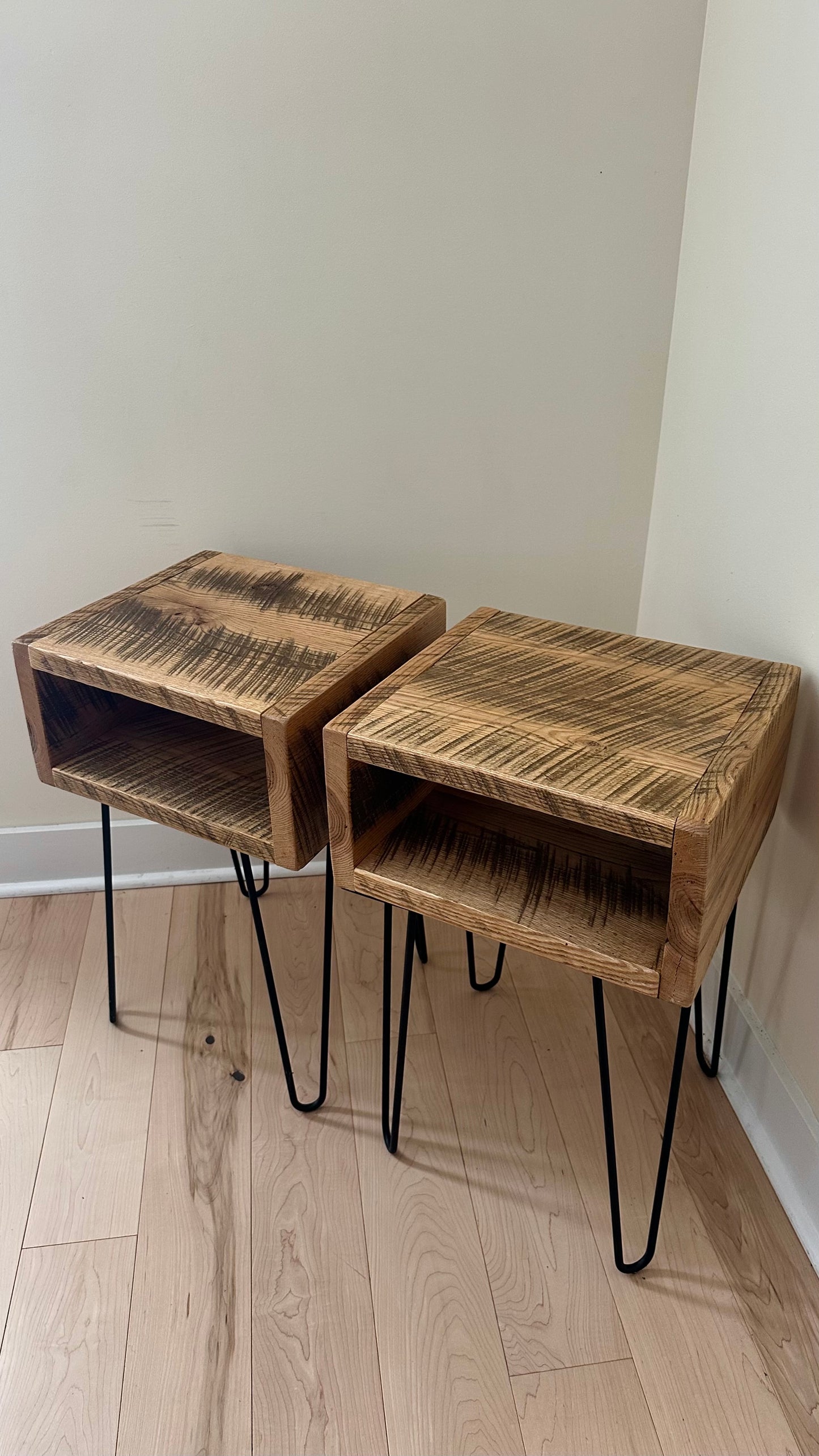 2 x Rustic Wood Side Tables / Night Stands