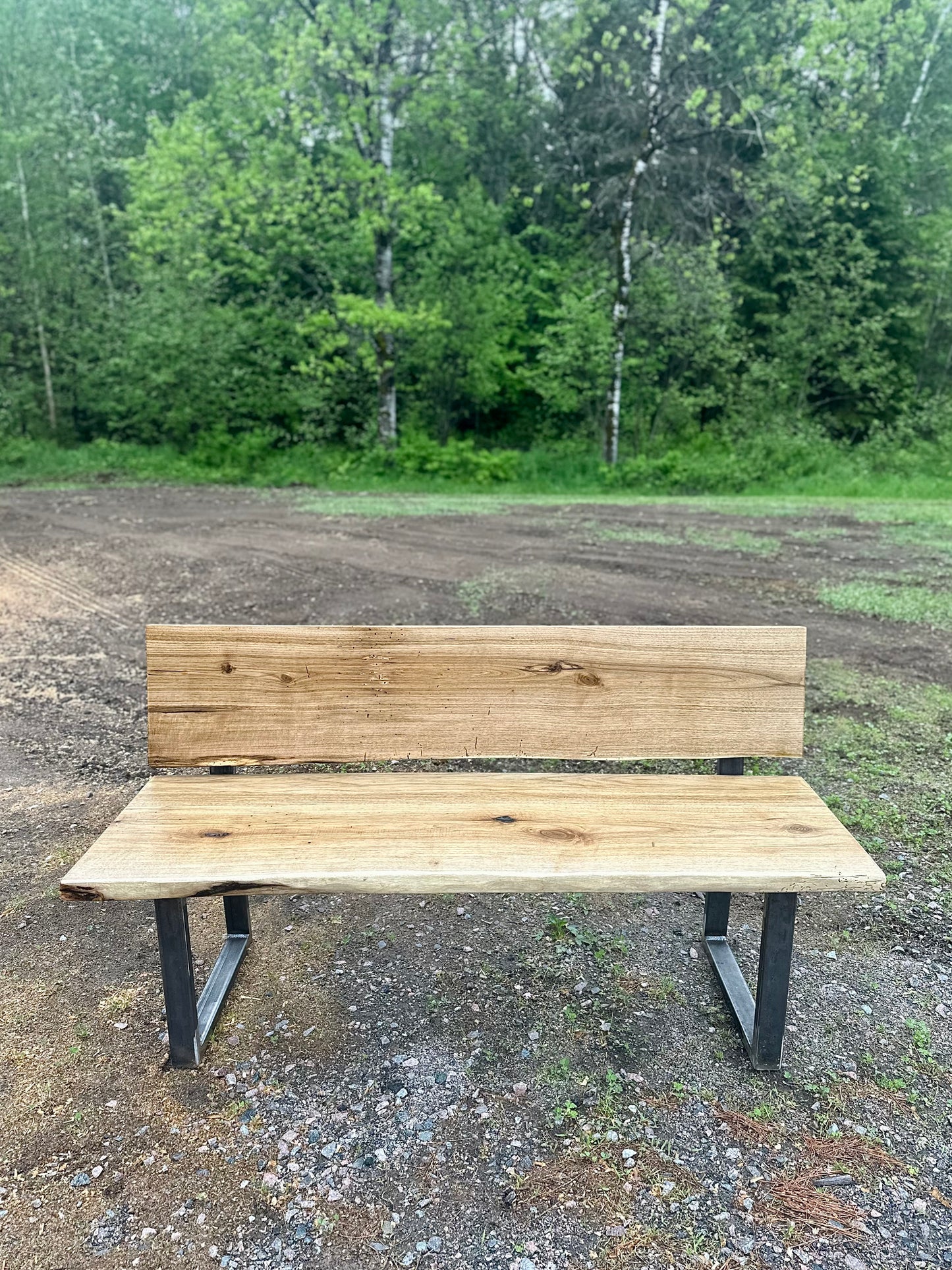 4 1/2’ L Rustic Live Edge Wood + Steel Bench
