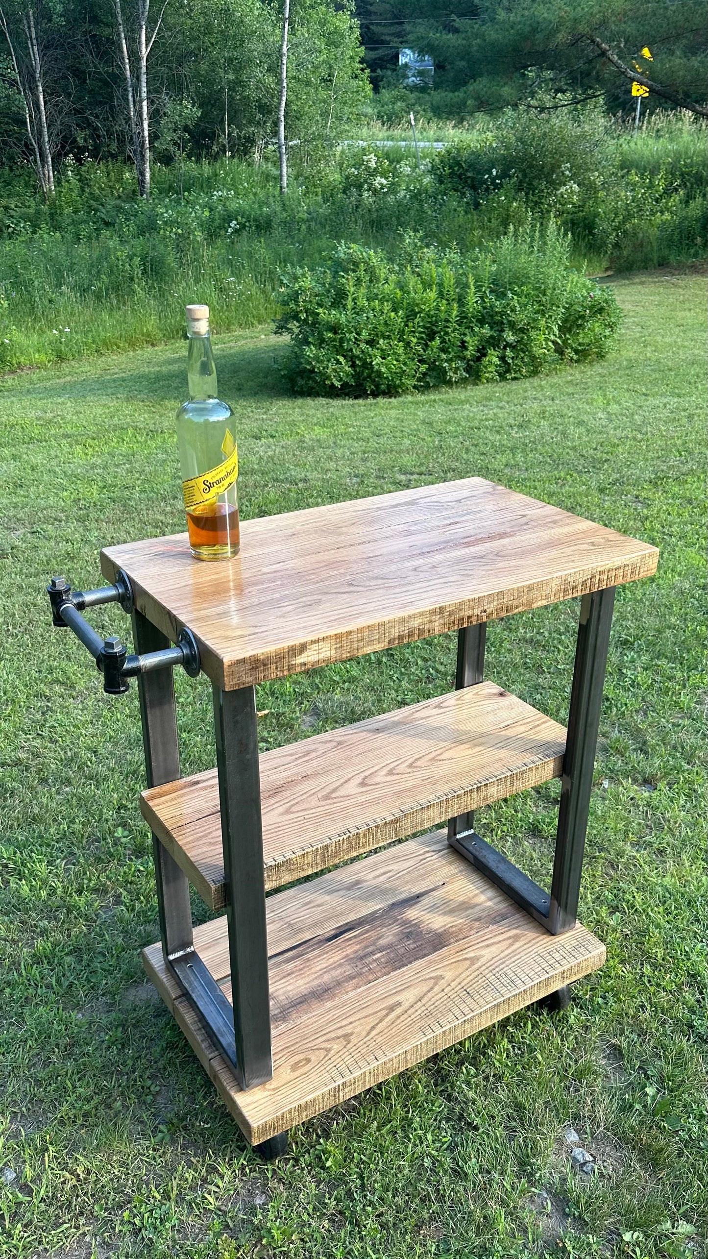2 1/2’ L Rustic Reclaimed Oak Wood Bar Cart / Kitchen Island