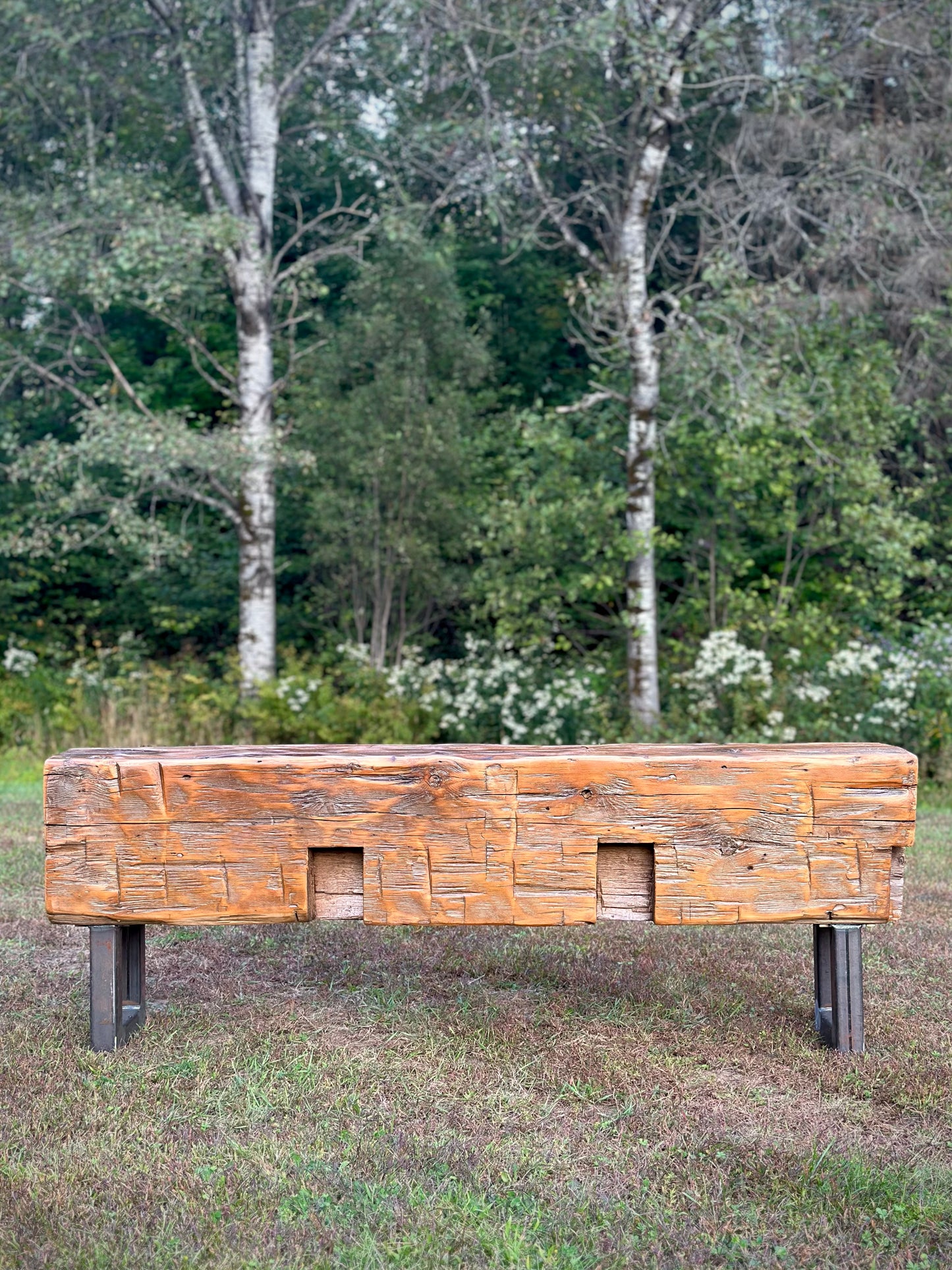 5 1/2’ Rustic Reclaimed Barn Wood Beam Bench