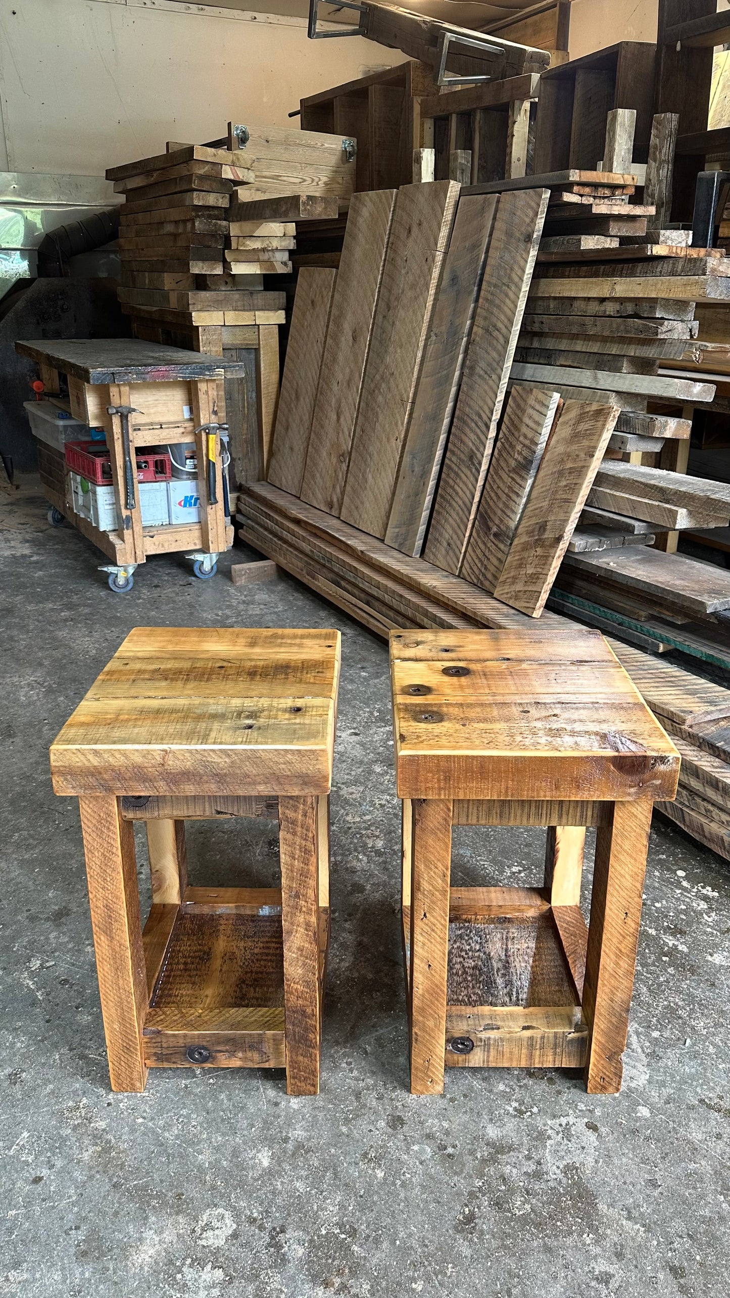 2 x Rustic Wood Side Tables / Night Stands