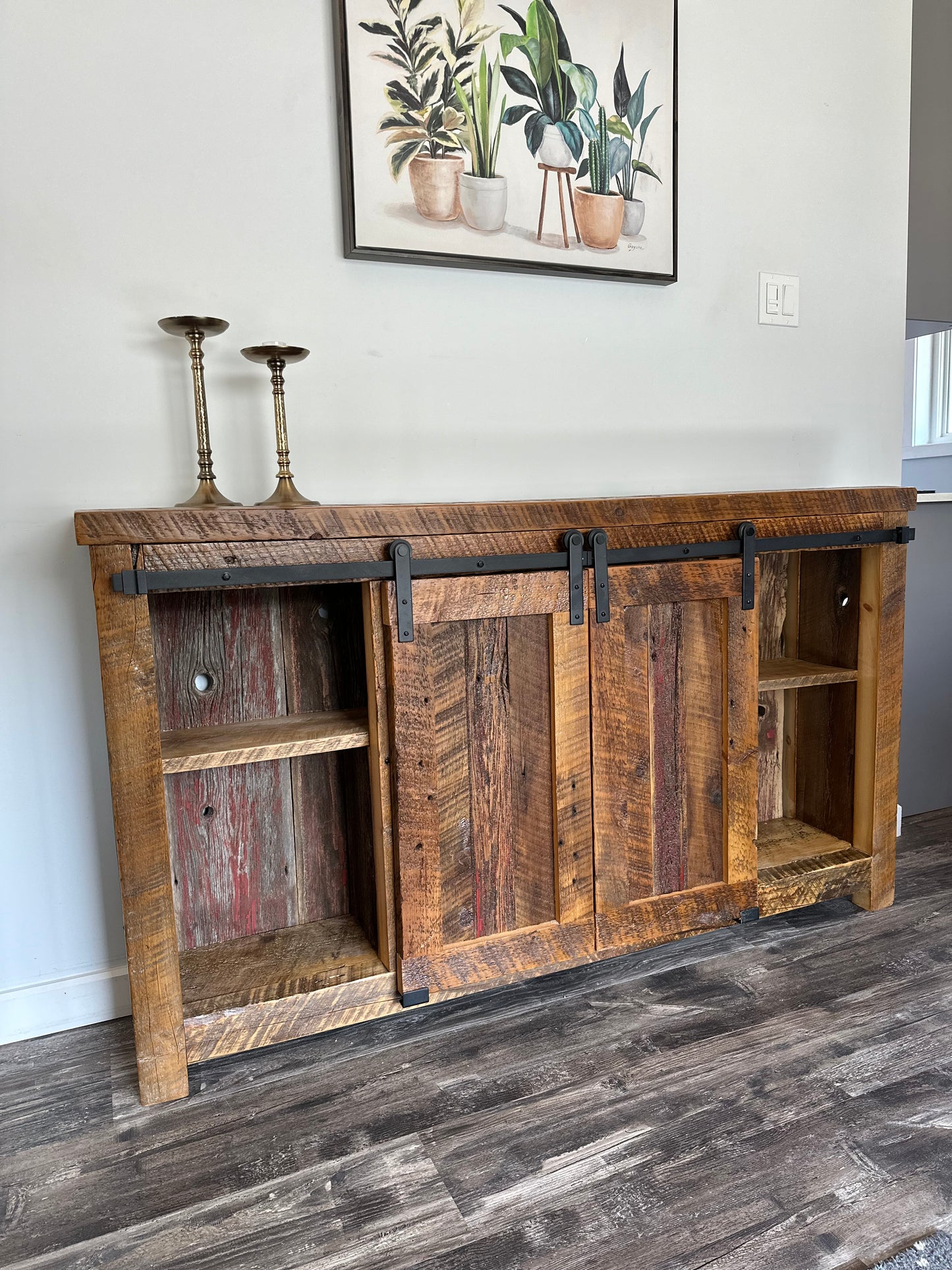 5’ L Rustic Wood Barn Door Cabinet