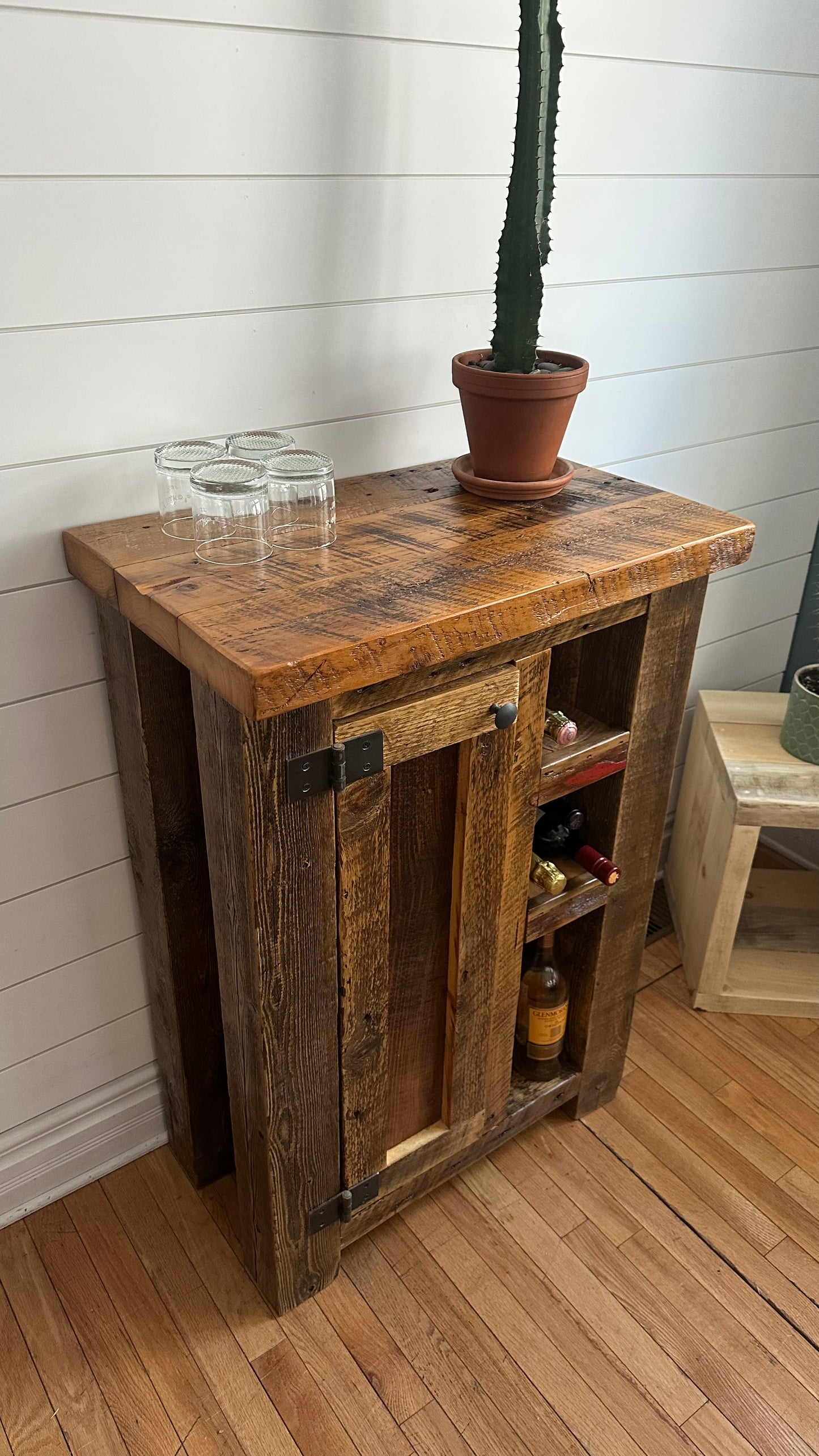 Compact Rustic Wood Bar / Kitchen Cabinet