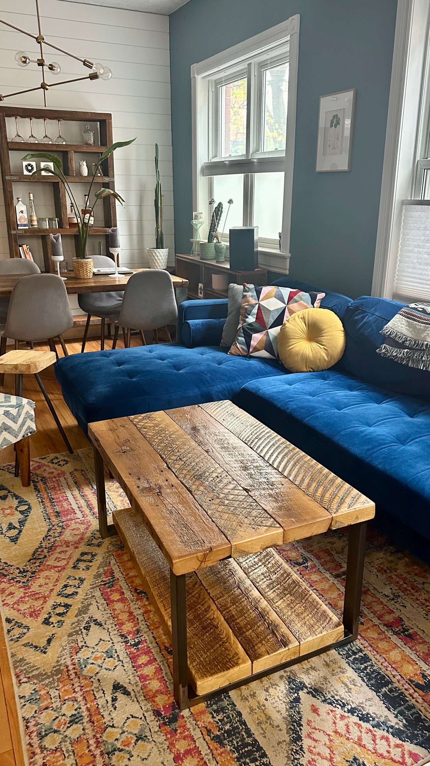 Rustic Reclaimed Wood + Steel Coffee Table