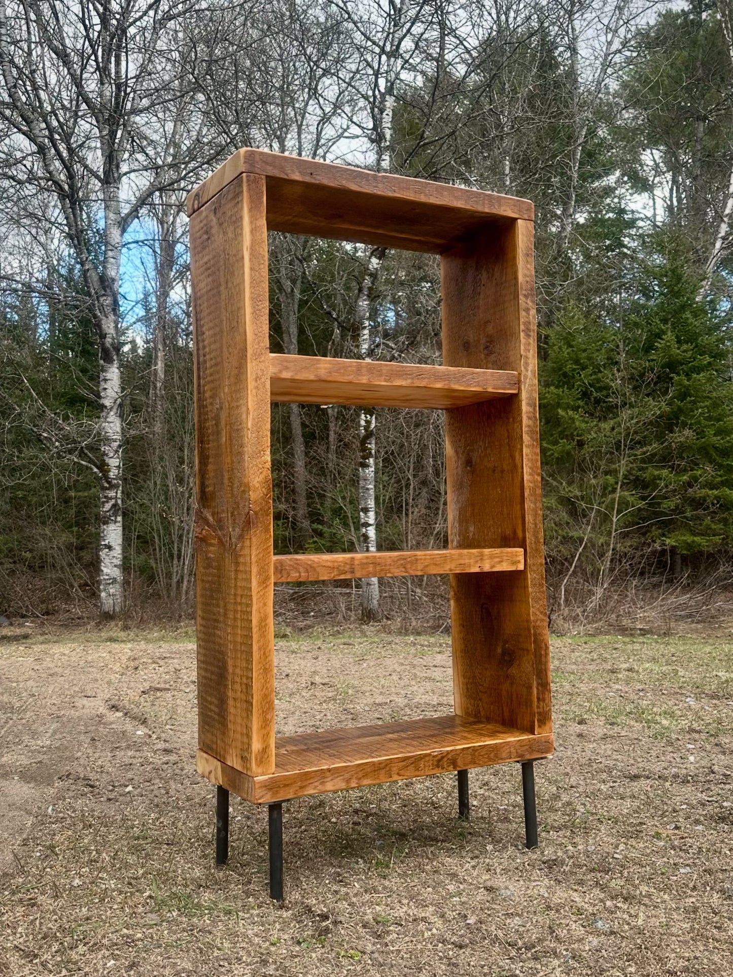 5’ H Rustic Reclaimed Wood + Steel Bookcase