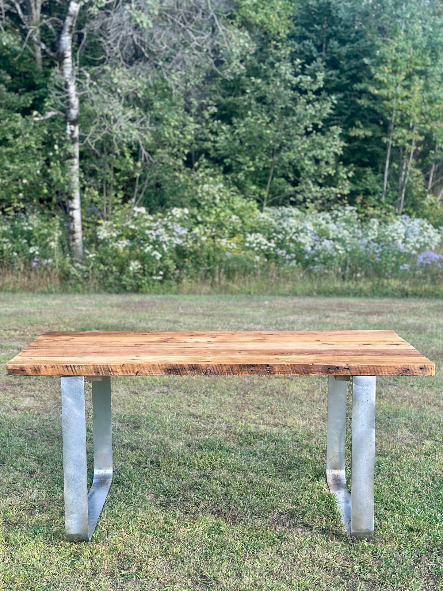 5 1/2’ L Rustic Reclaimed Wood + Steel Dining Table