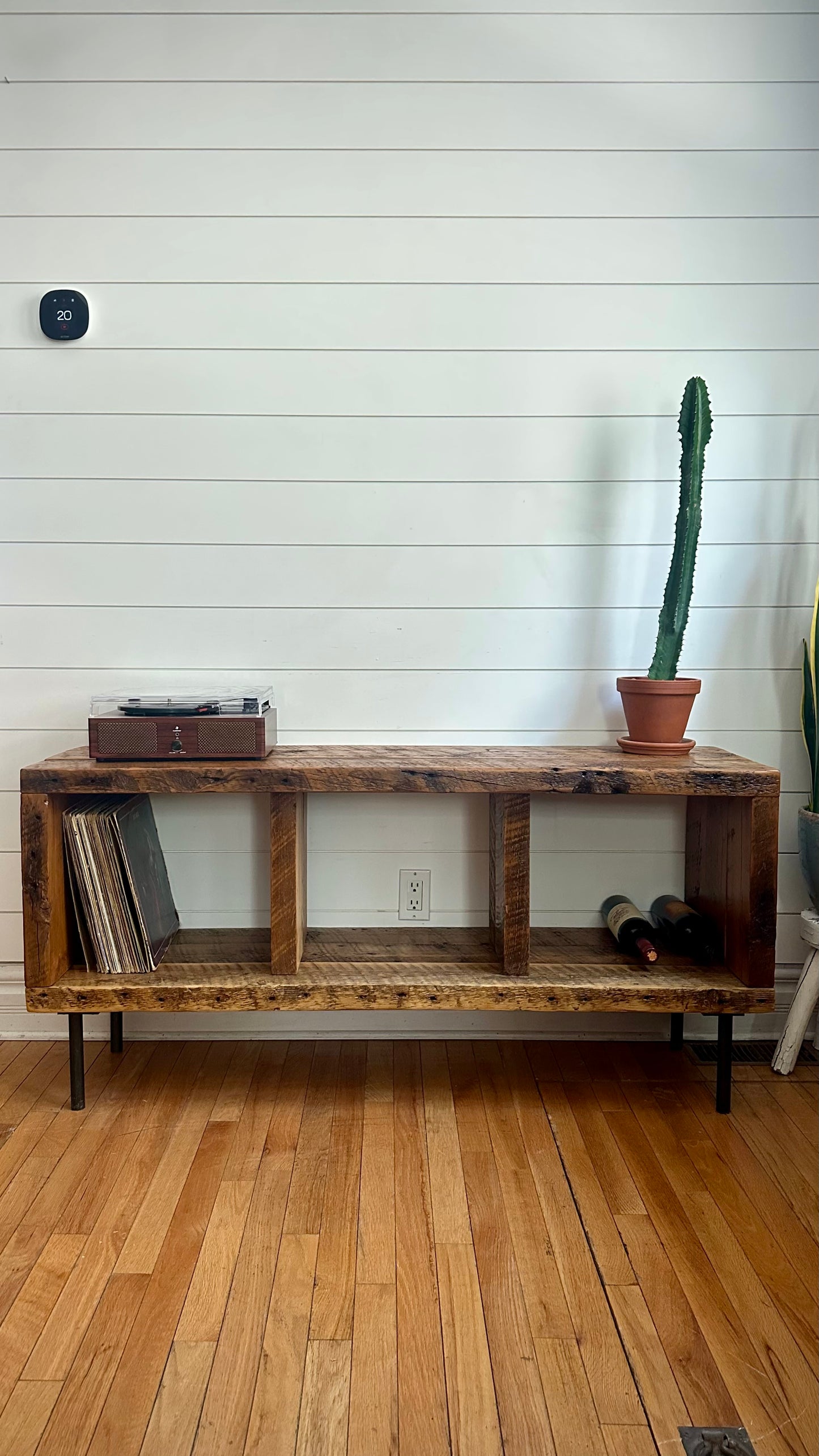 50” L Rustic Wood Minimalist Media / Vinyl Stand on Pin Legs