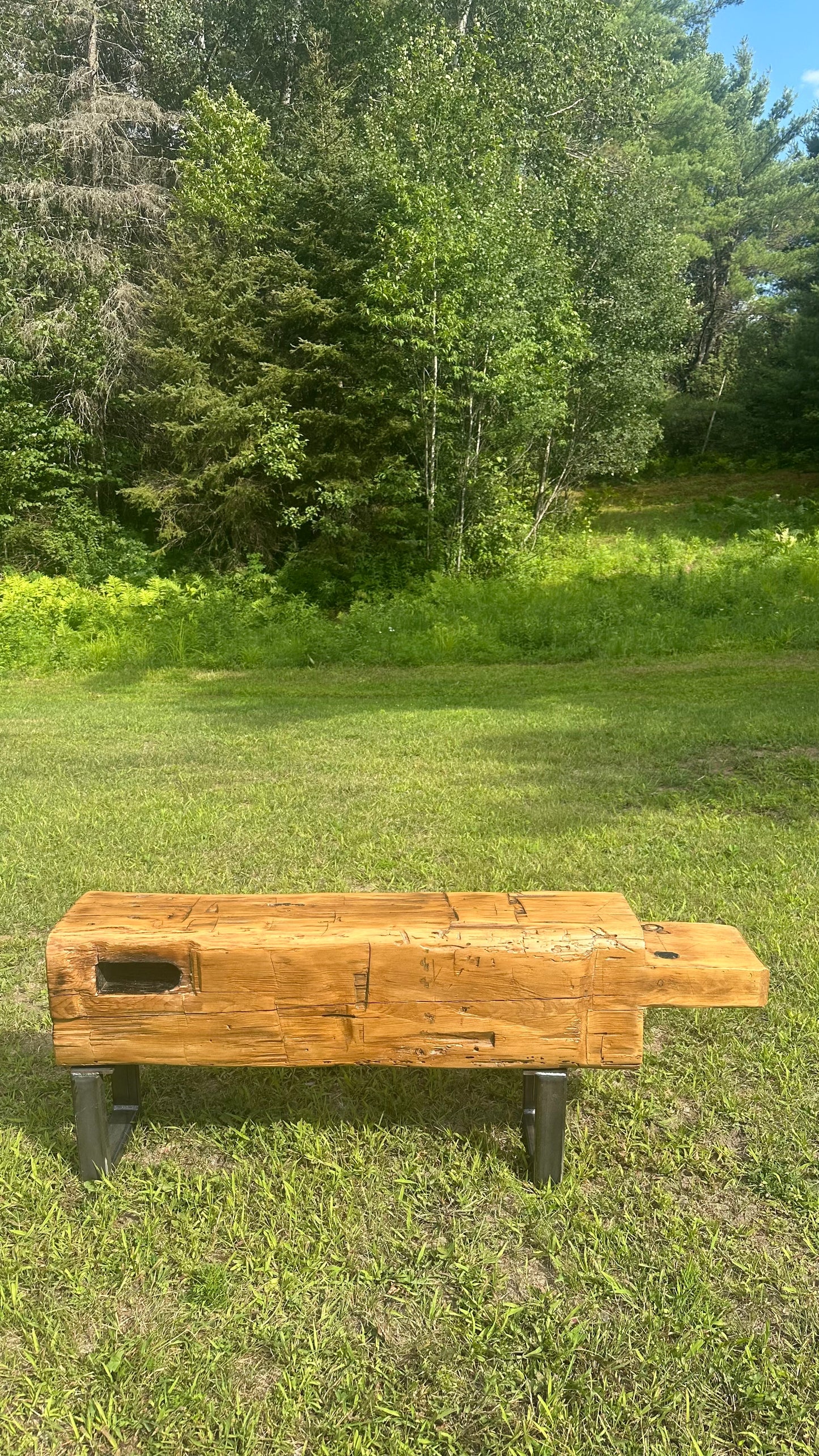 4' L Rustic Wood Beam Bench