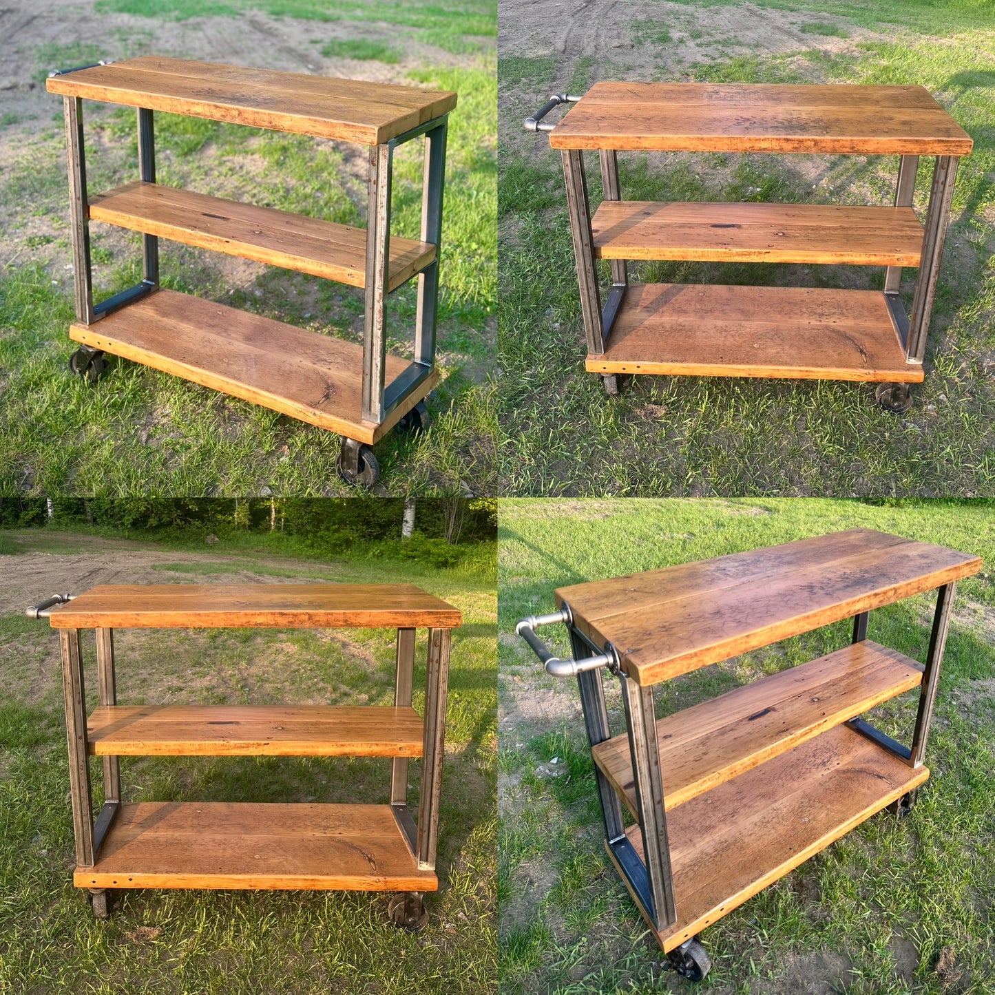 3 1/2’ L Rustic Reclaimed Wood Island / Bar Cart