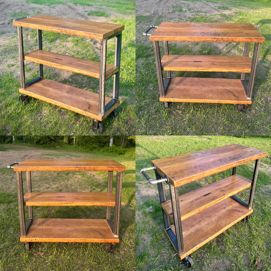 3 1/2’ L Rustic Reclaimed Wood Island / Bar Cart