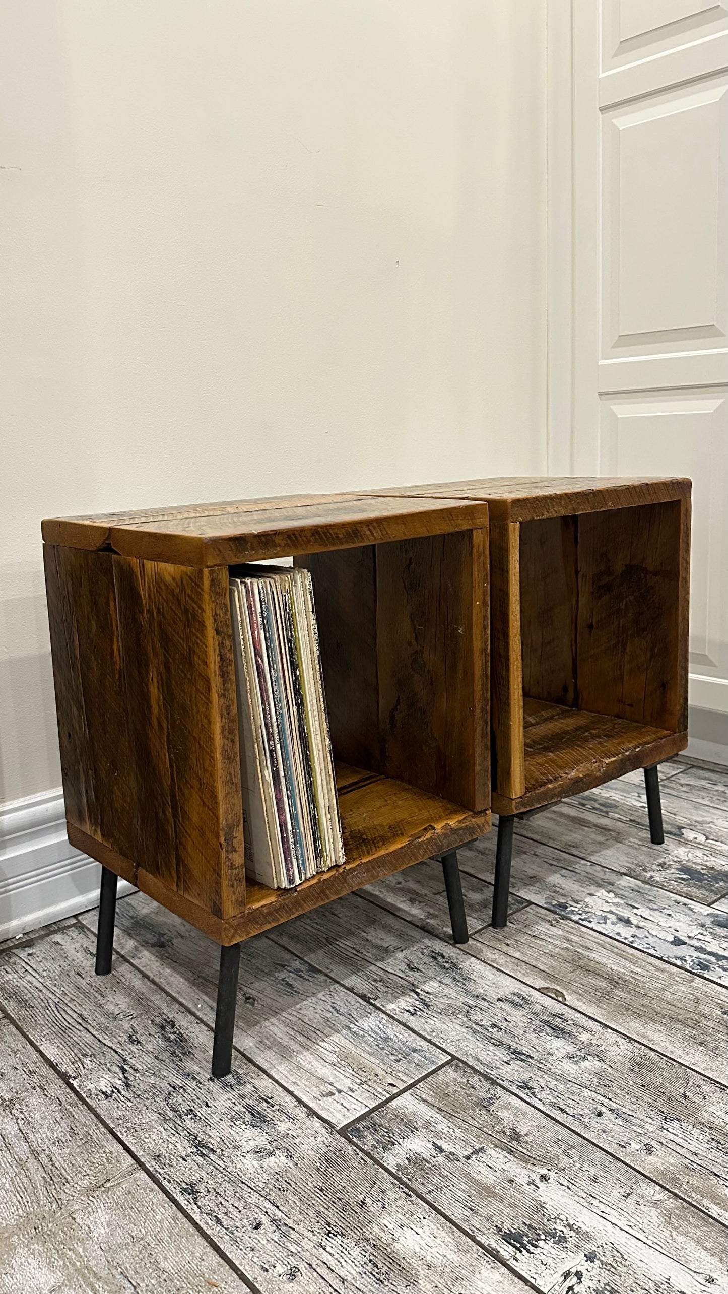 Set of 2 Rustic Wood Side Tables / Night Stands
