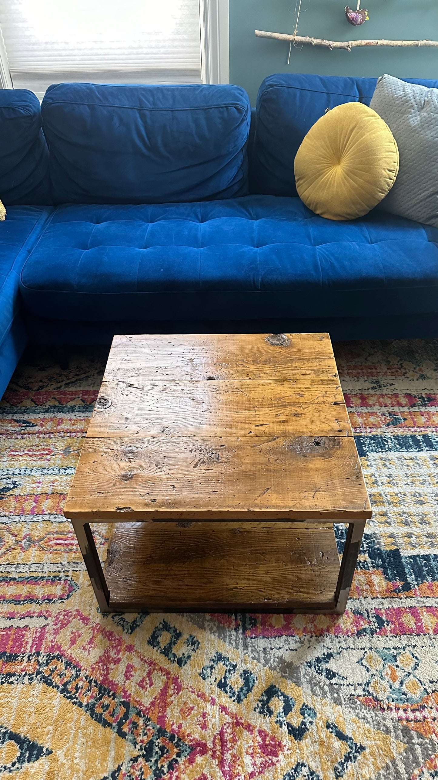 30” Square Rustic Wood and Steel Coffee Table