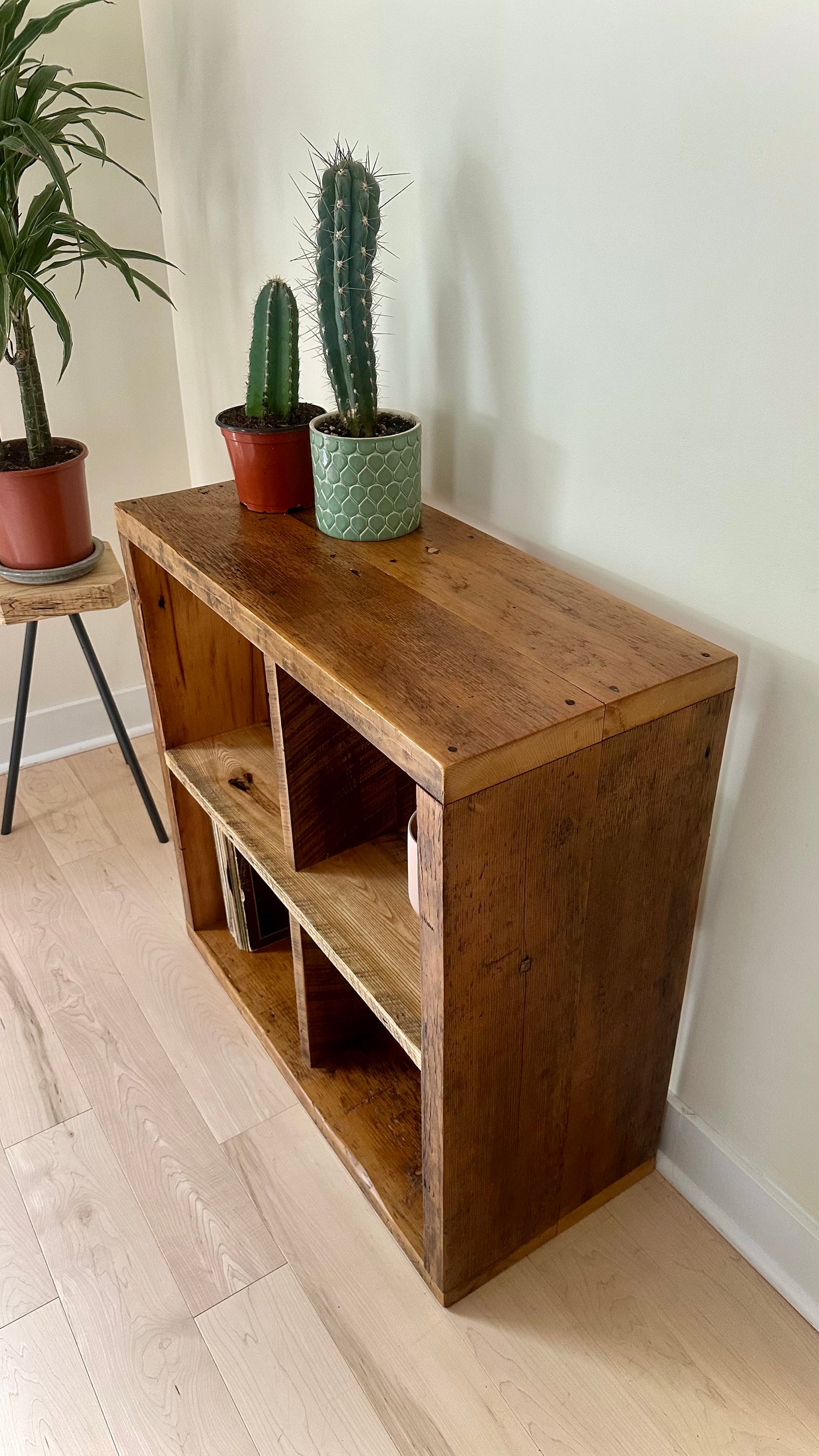 32” Square Rustic Wood Shelf / Vinyl Storage