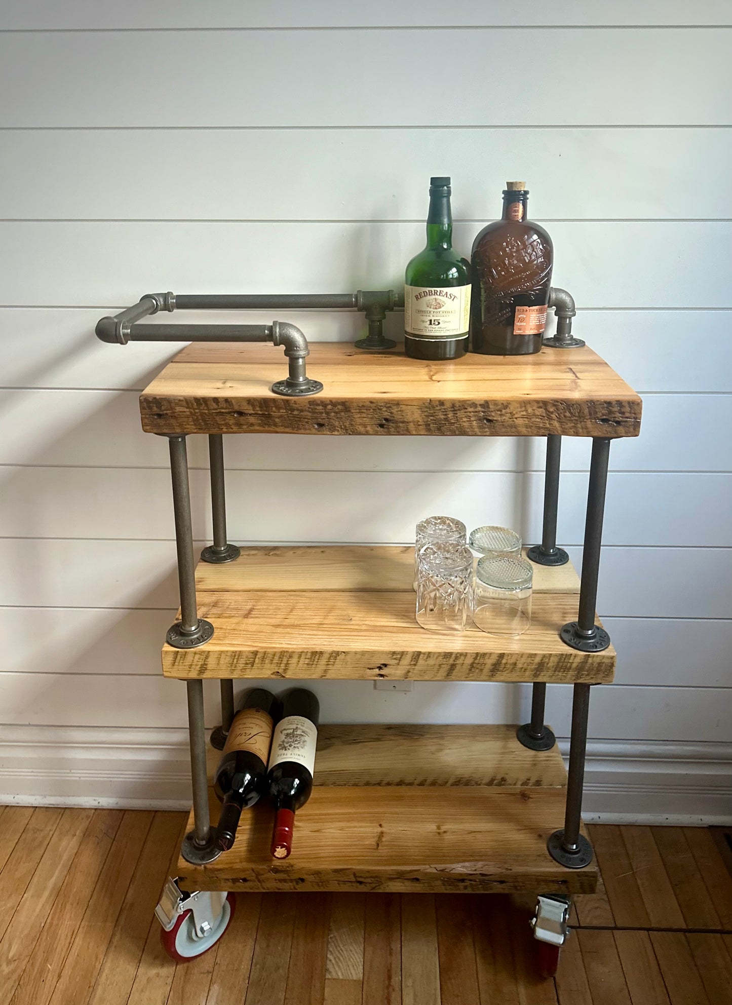 2’ L Rustic Reclaimed Wood + Iron Bar Cart